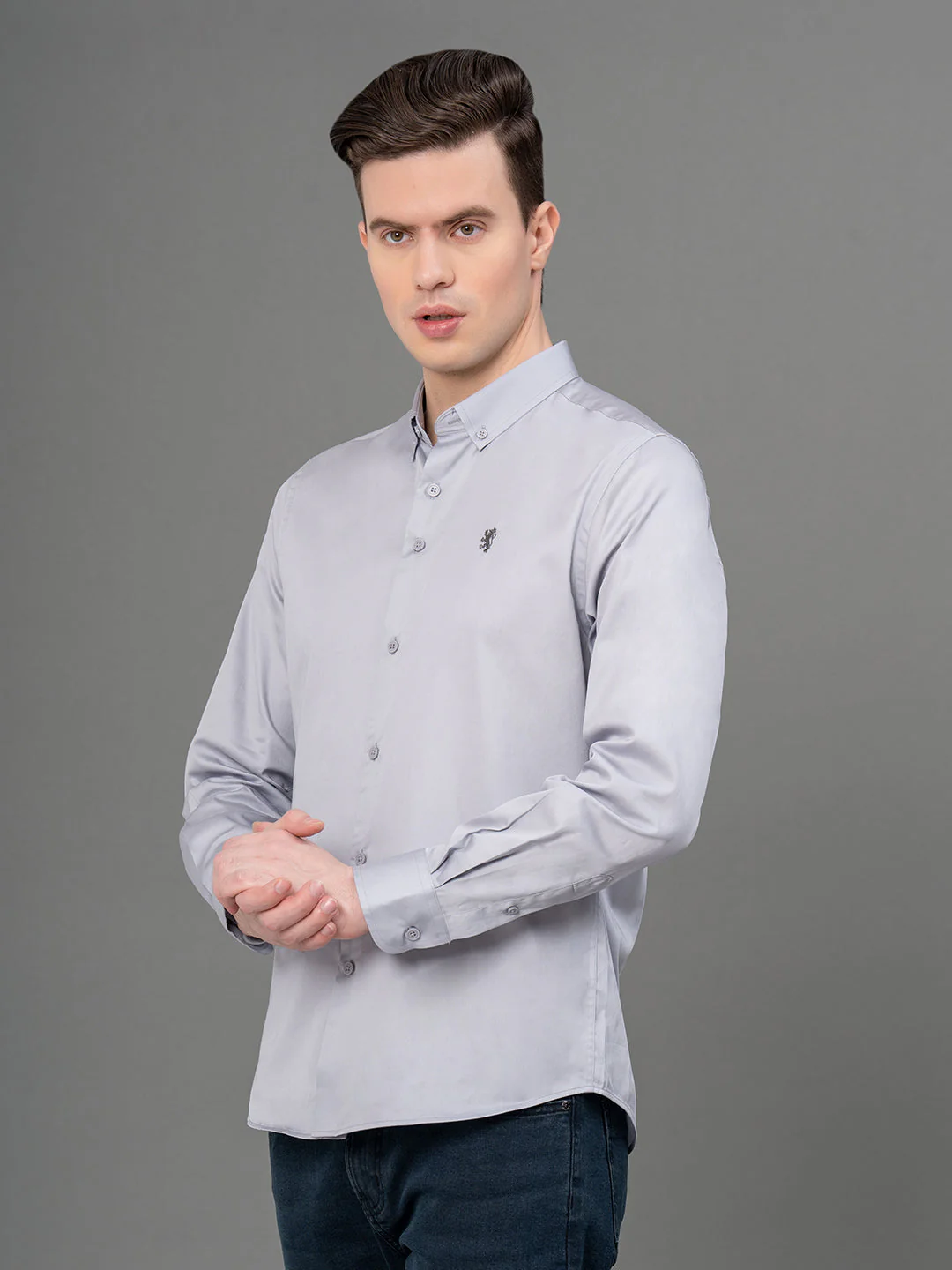Light Grey Satin Shirt for Men - Image 2