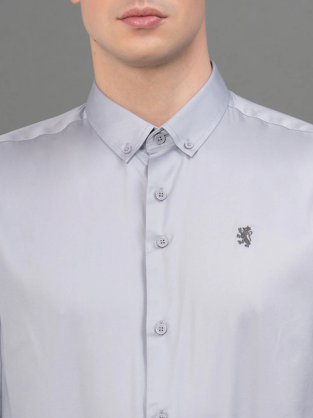 Light Grey Satin Shirt for Men - Image 4