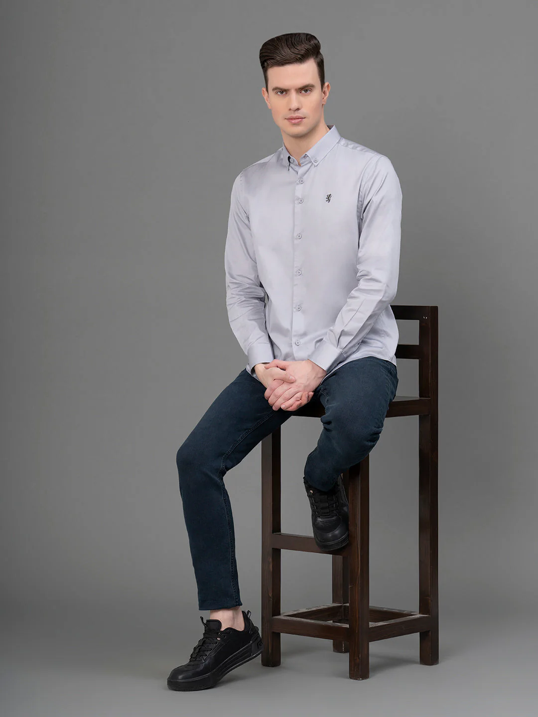 Light Grey Satin Shirt for Men - Image 5