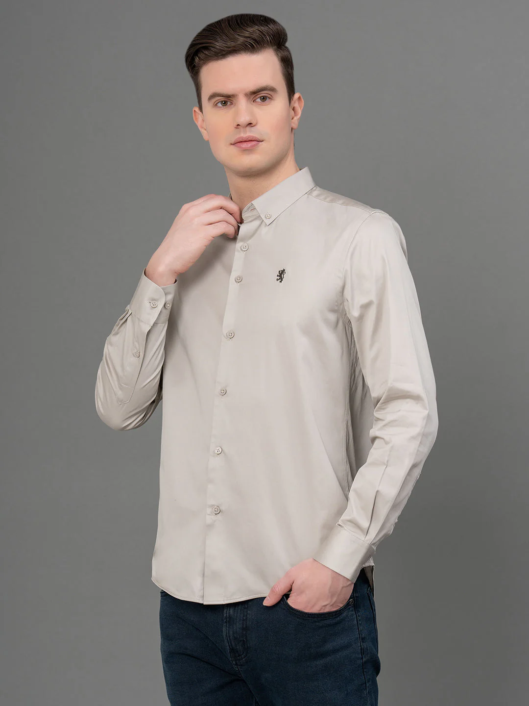 Light Beige Satin Shirt for Men - Image 2