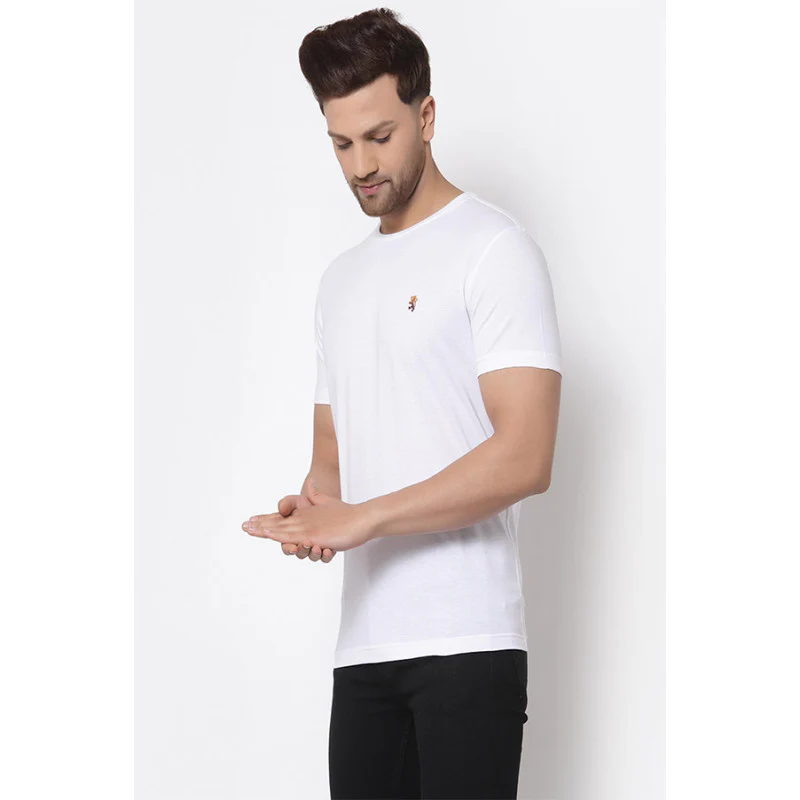 White Solid Pure Cotton Men's T-Shirt - Image 2