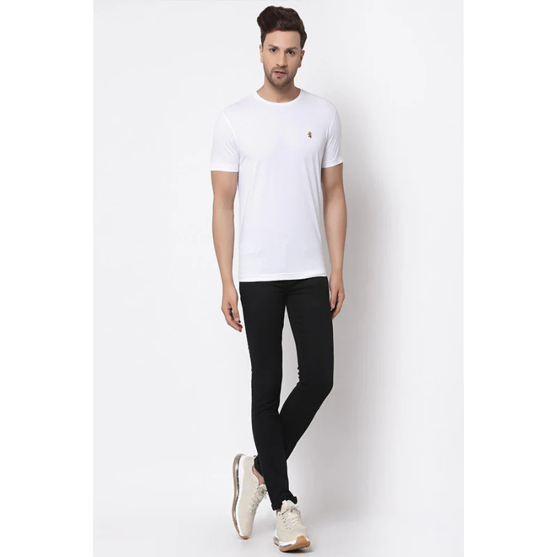 White Solid Pure Cotton Men's T-Shirt - Image 5