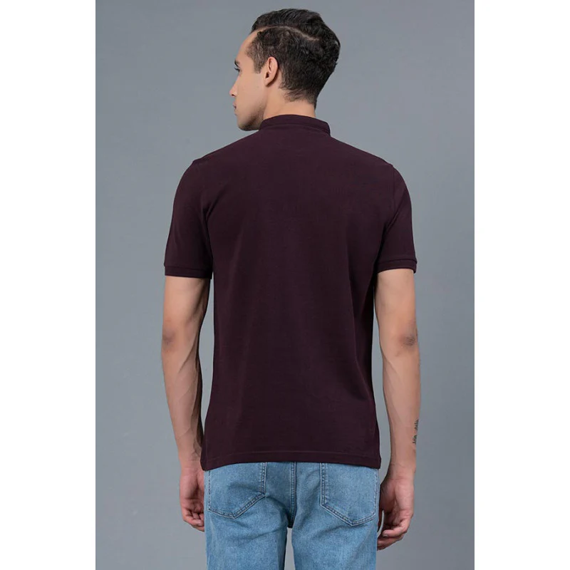 Wine Color Men's HenleyT-Shirt - Image 3