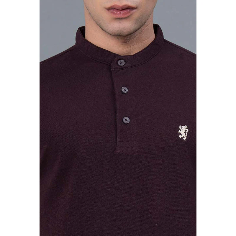 Wine Color Men's HenleyT-Shirt - Image 4