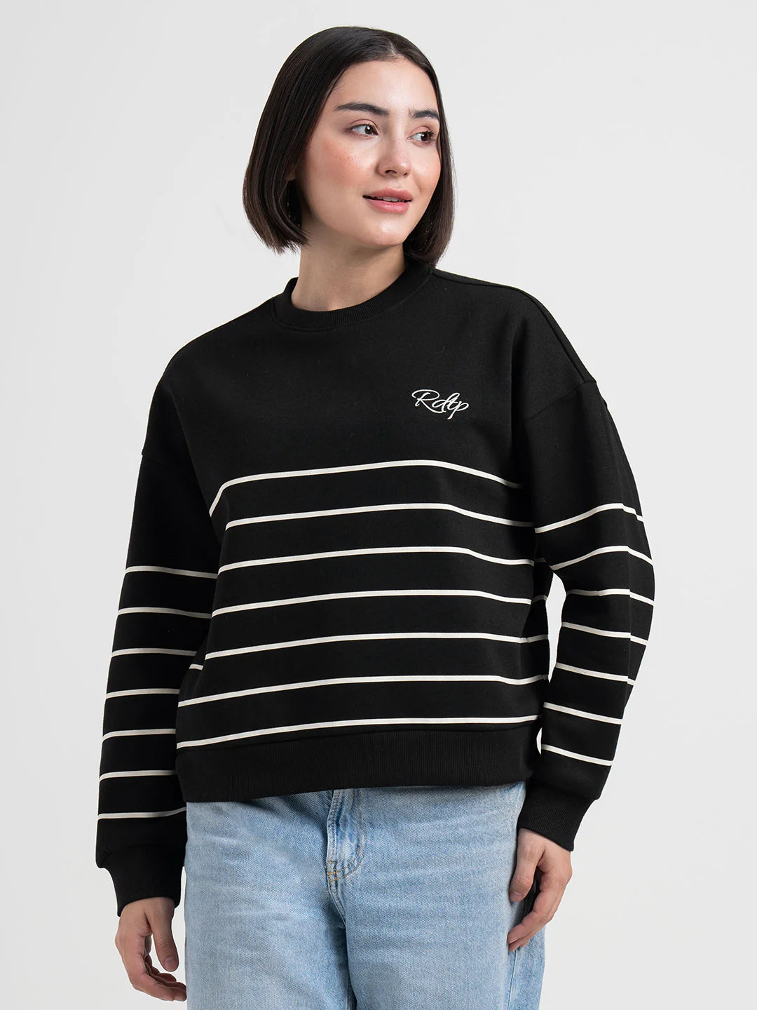 Women's Black Striped Sweatshirt | Casual Everyday Comfort - Image 3
