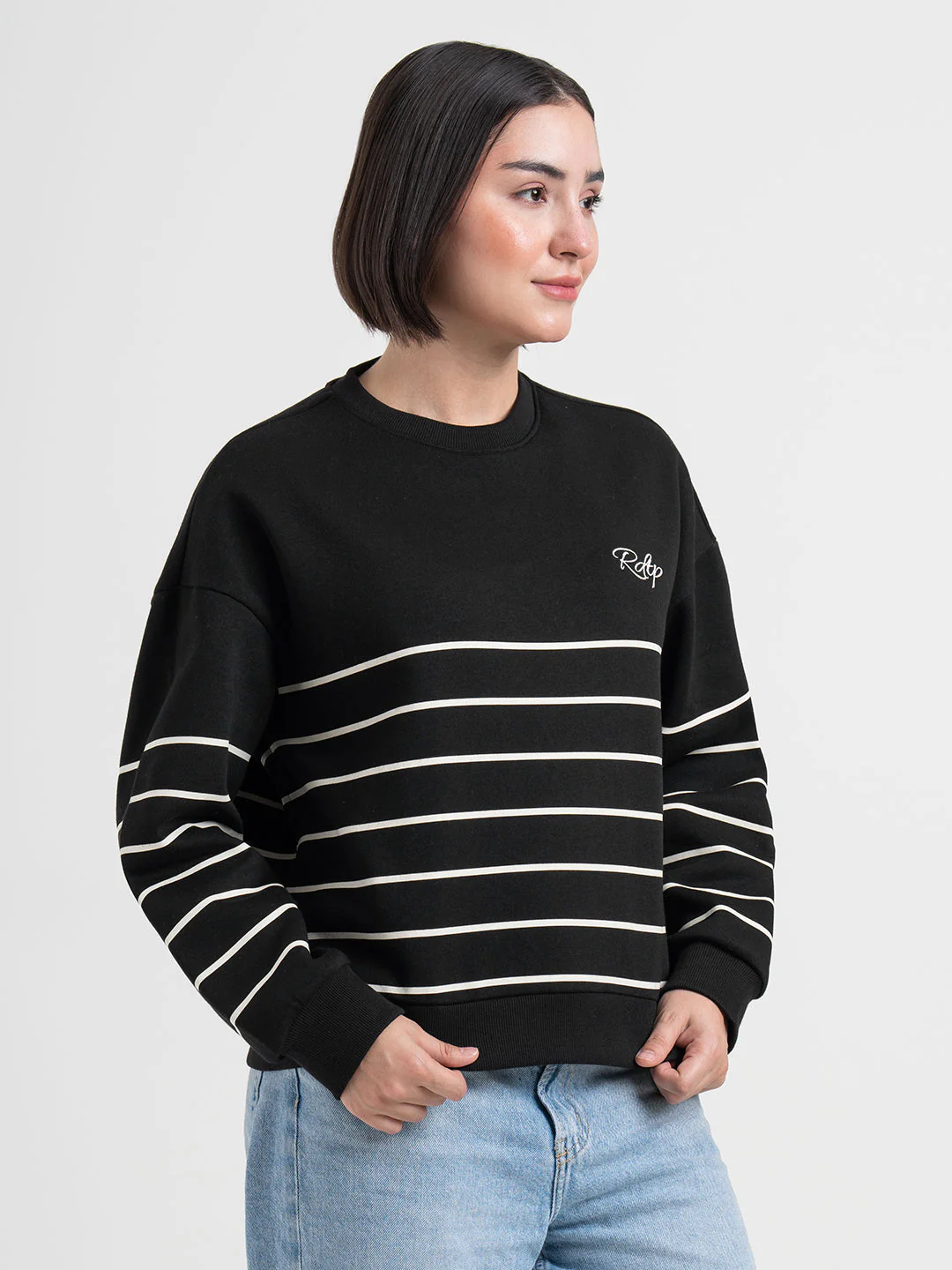 Women's Black Striped Sweatshirt | Casual Everyday Comfort - Image 4