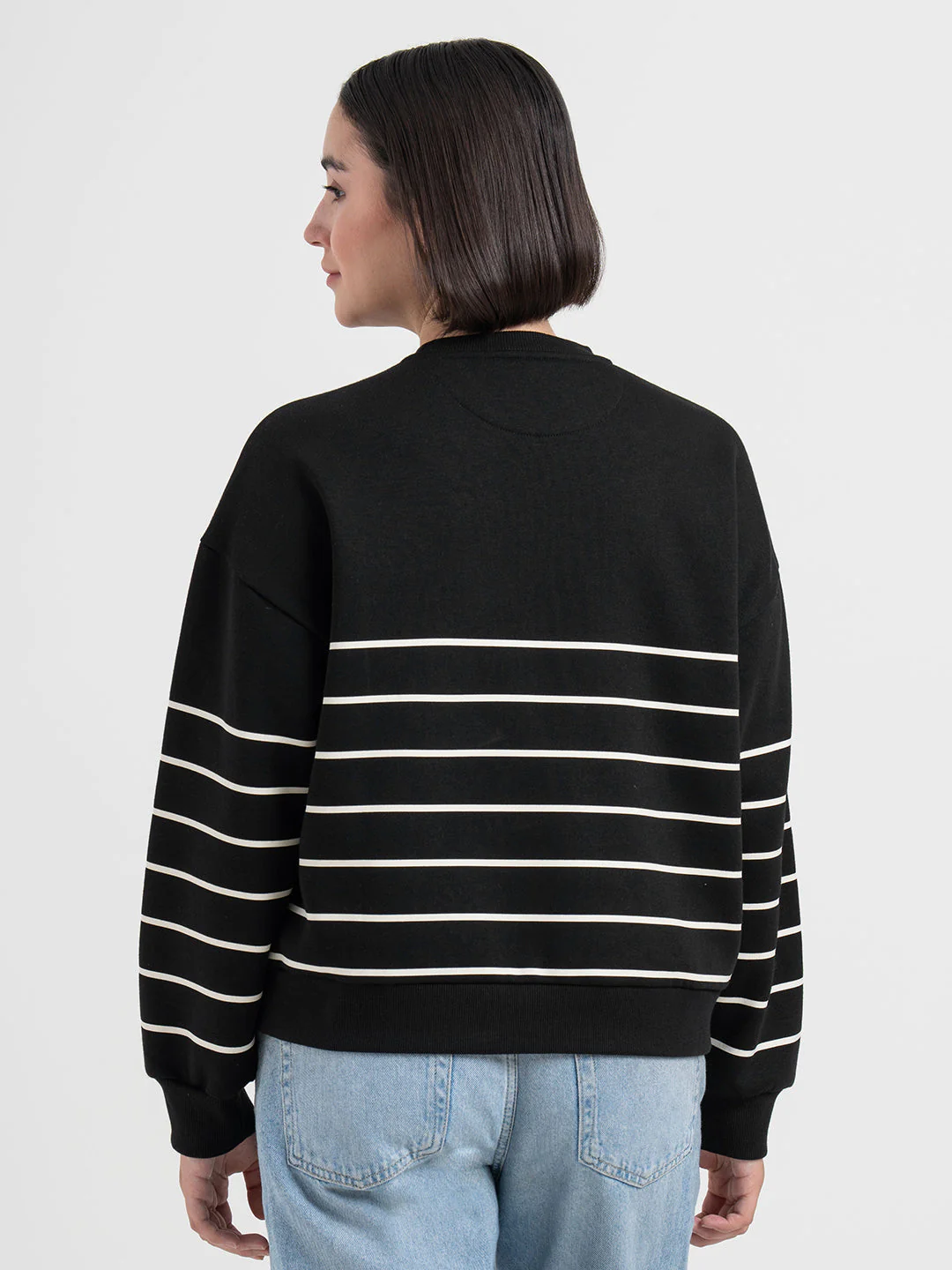 Women's Black Striped Sweatshirt | Casual Everyday Comfort - Image 5