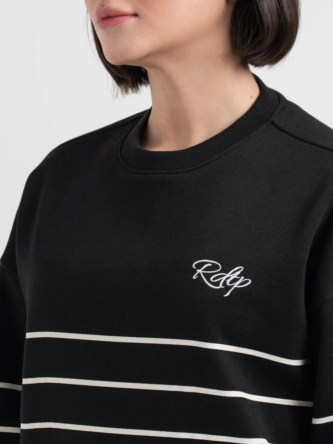 Women's Black Striped Sweatshirt | Casual Everyday Comfort - Image 6