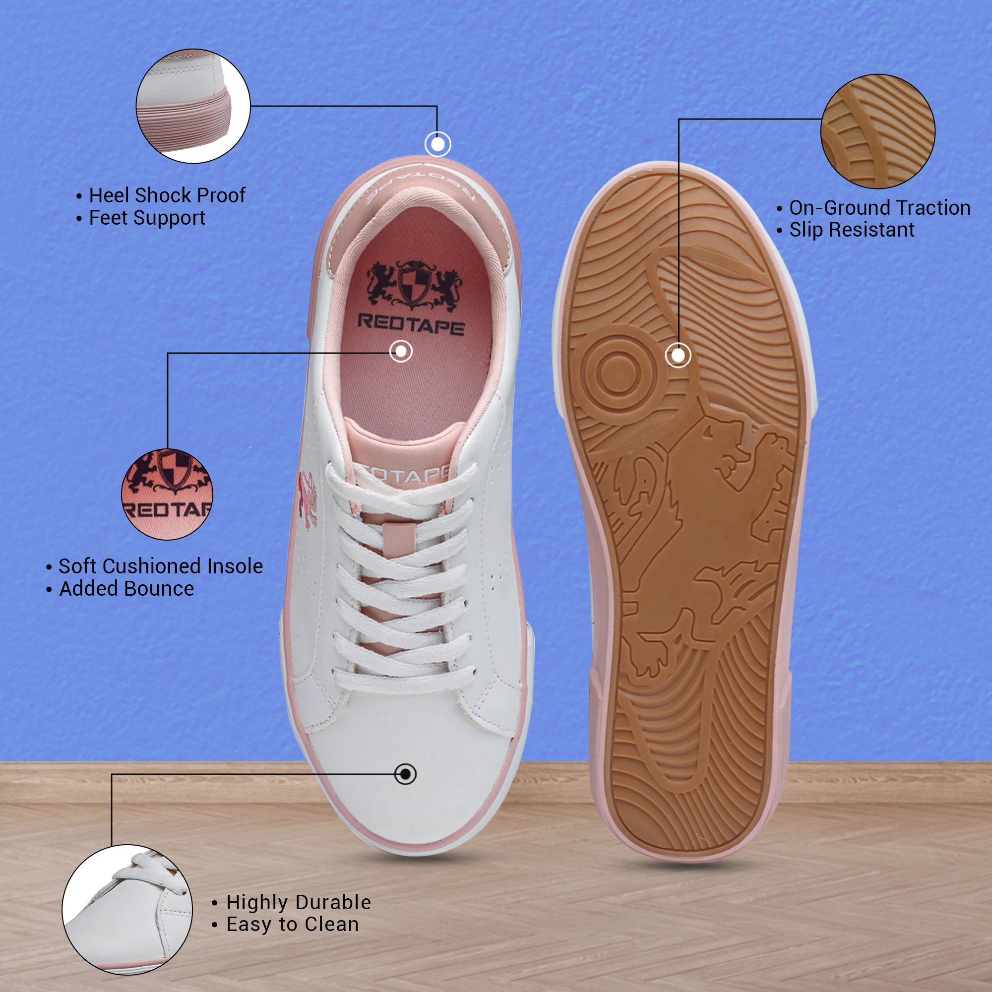 Women White & Pink Sneakers - Image 2