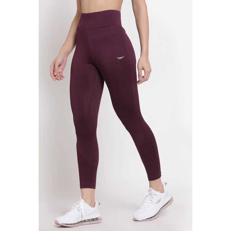 Women's Burgundy Active Wear Tights - Image 2