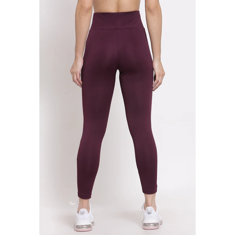 Women's Burgundy Active Wear Tights - Image 3