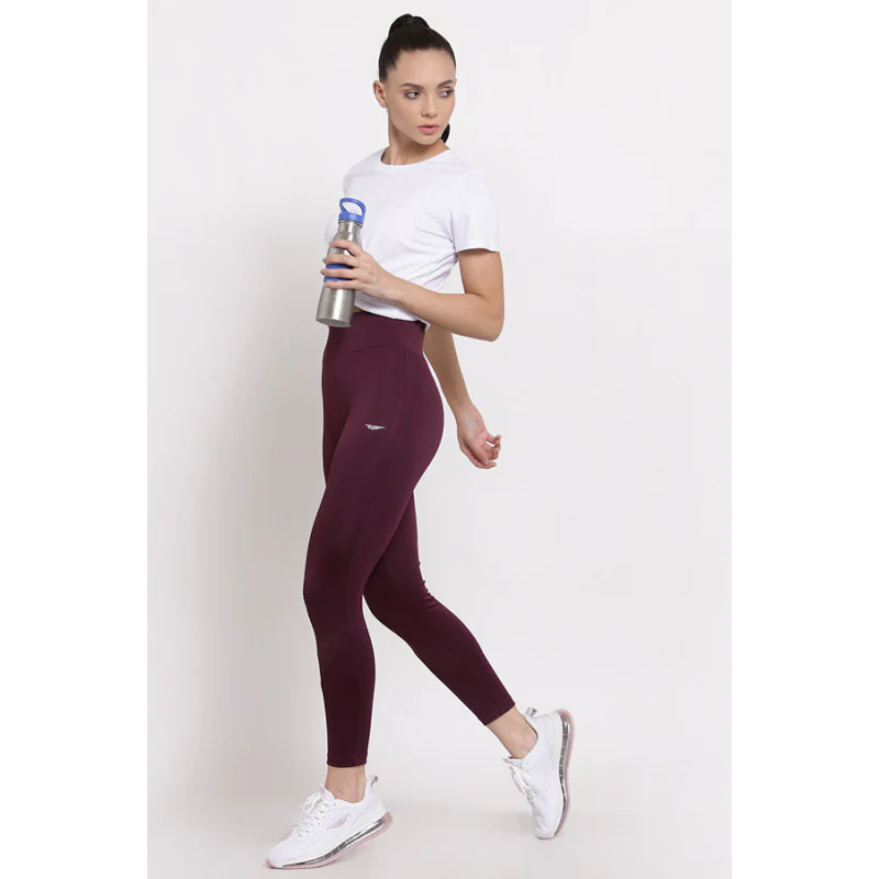 Women's Burgundy Active Wear Tights - Image 4