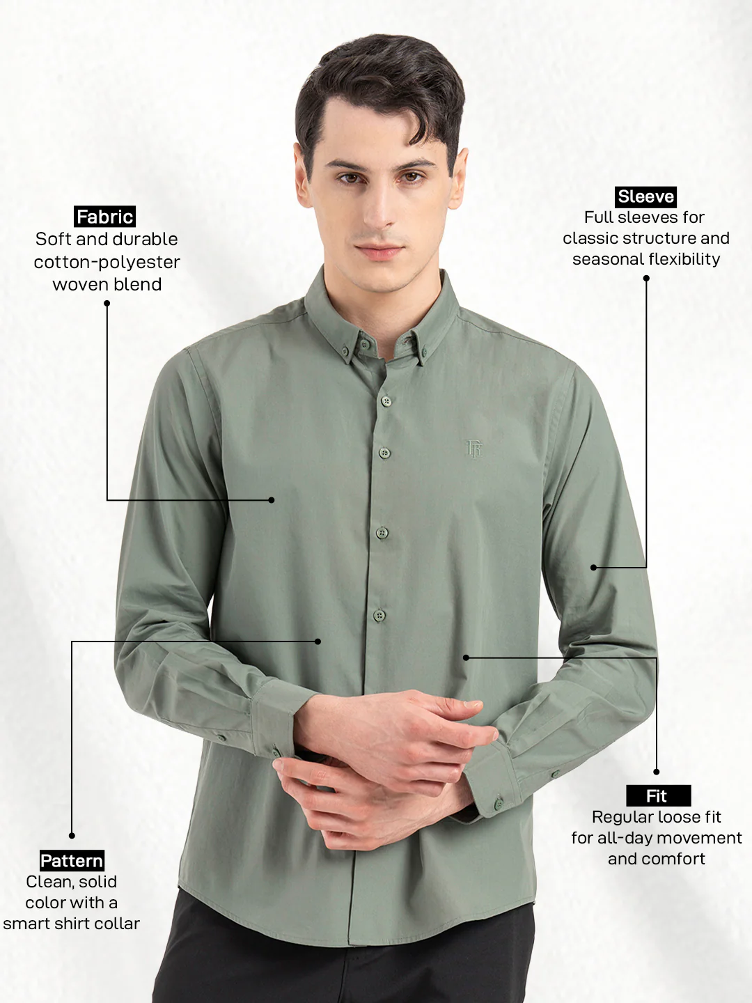Mens Full Sleeve Solid Shirt - Image 2