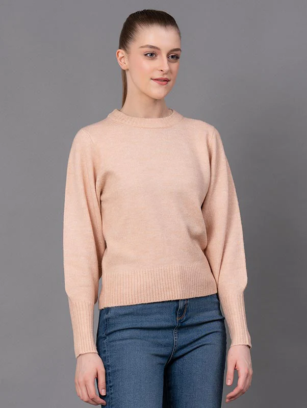 Peach Poly Acrylic Spandex Melange Women's Sweater - Image 2