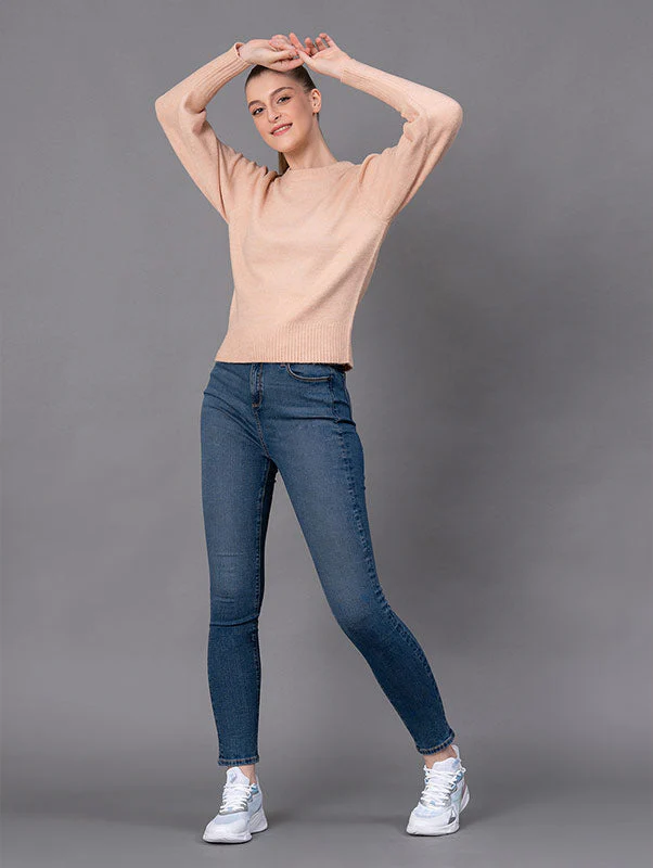 Peach Poly Acrylic Spandex Melange Women's Sweater - Image 5