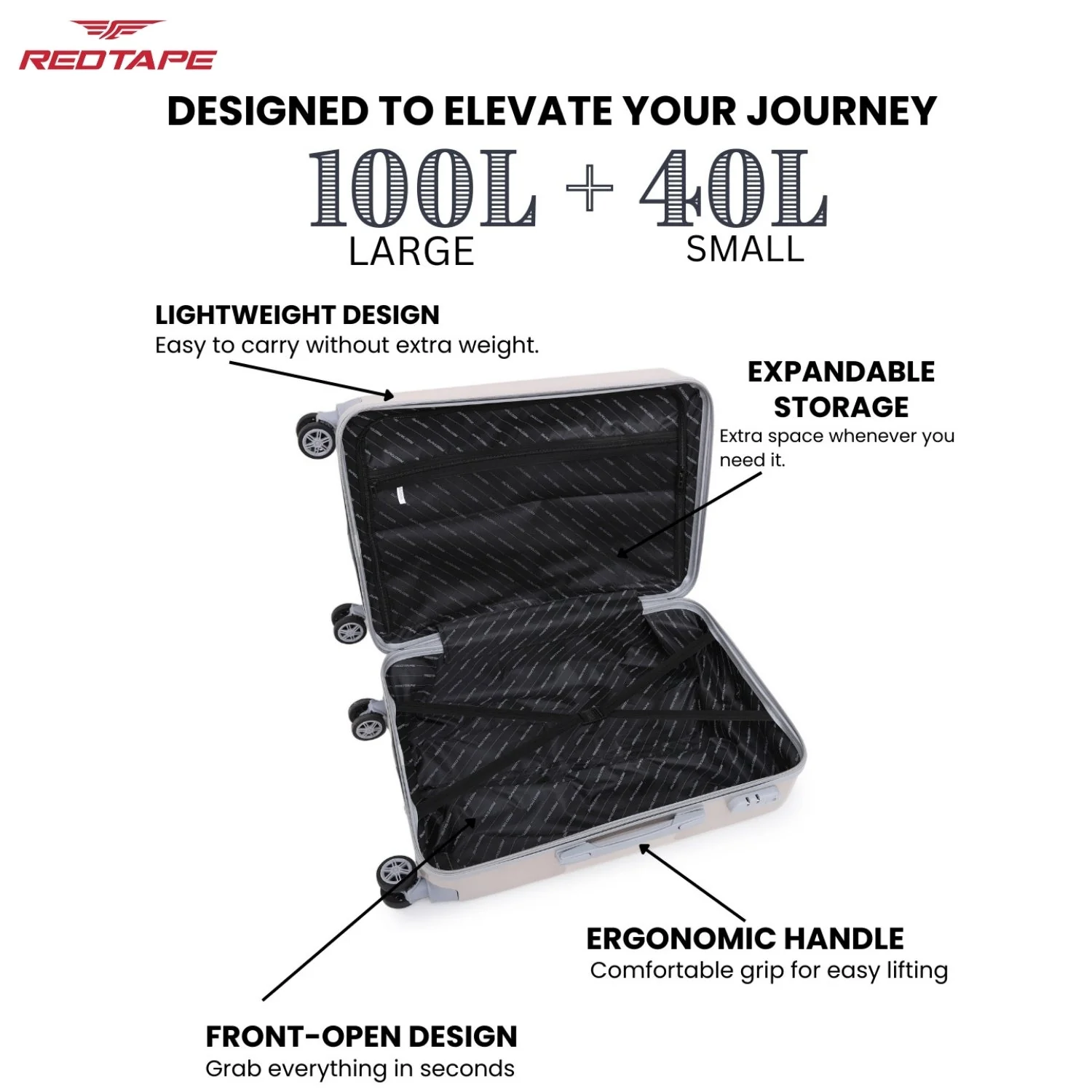 Rose Gold 8 Wheels Trolley Bag Set of 2 (Large + Cabin) - Image 4