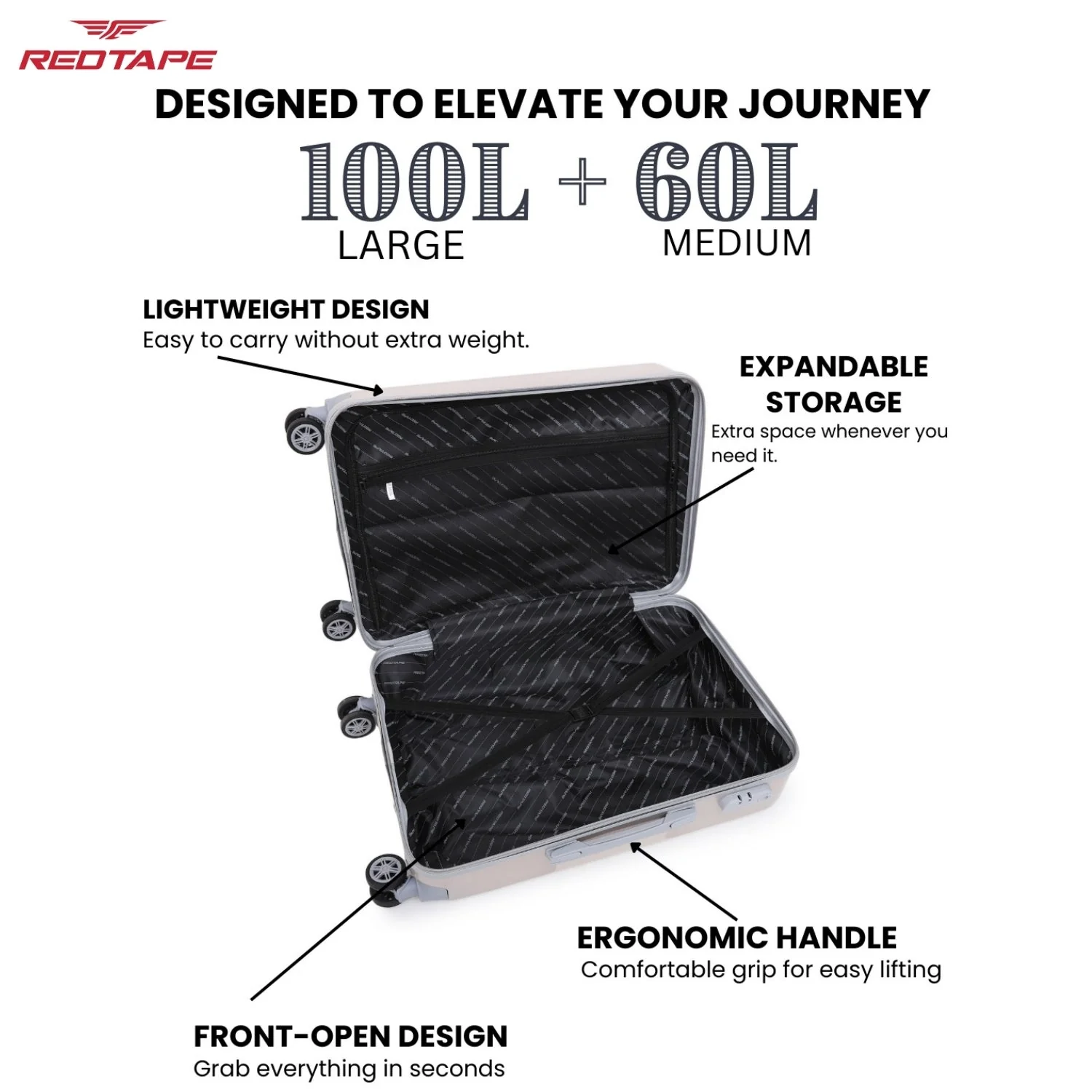 Rose Gold 8 Wheels Trolley Bag Set of 2 (Large + Medium) - Image 4