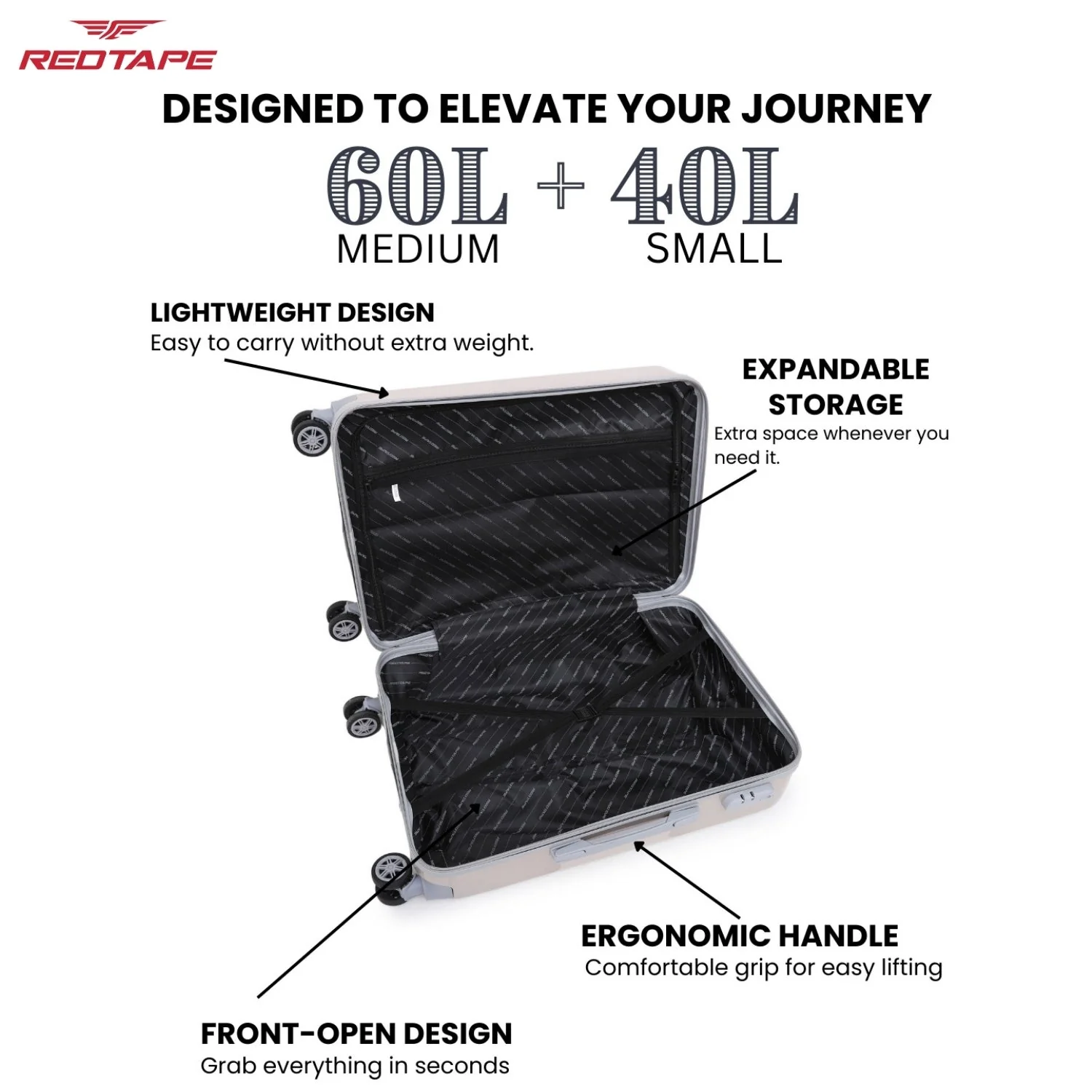 Rose Gold 8 Wheels Trolley Bag Set of 2 (Medium + Cabin) - Image 4