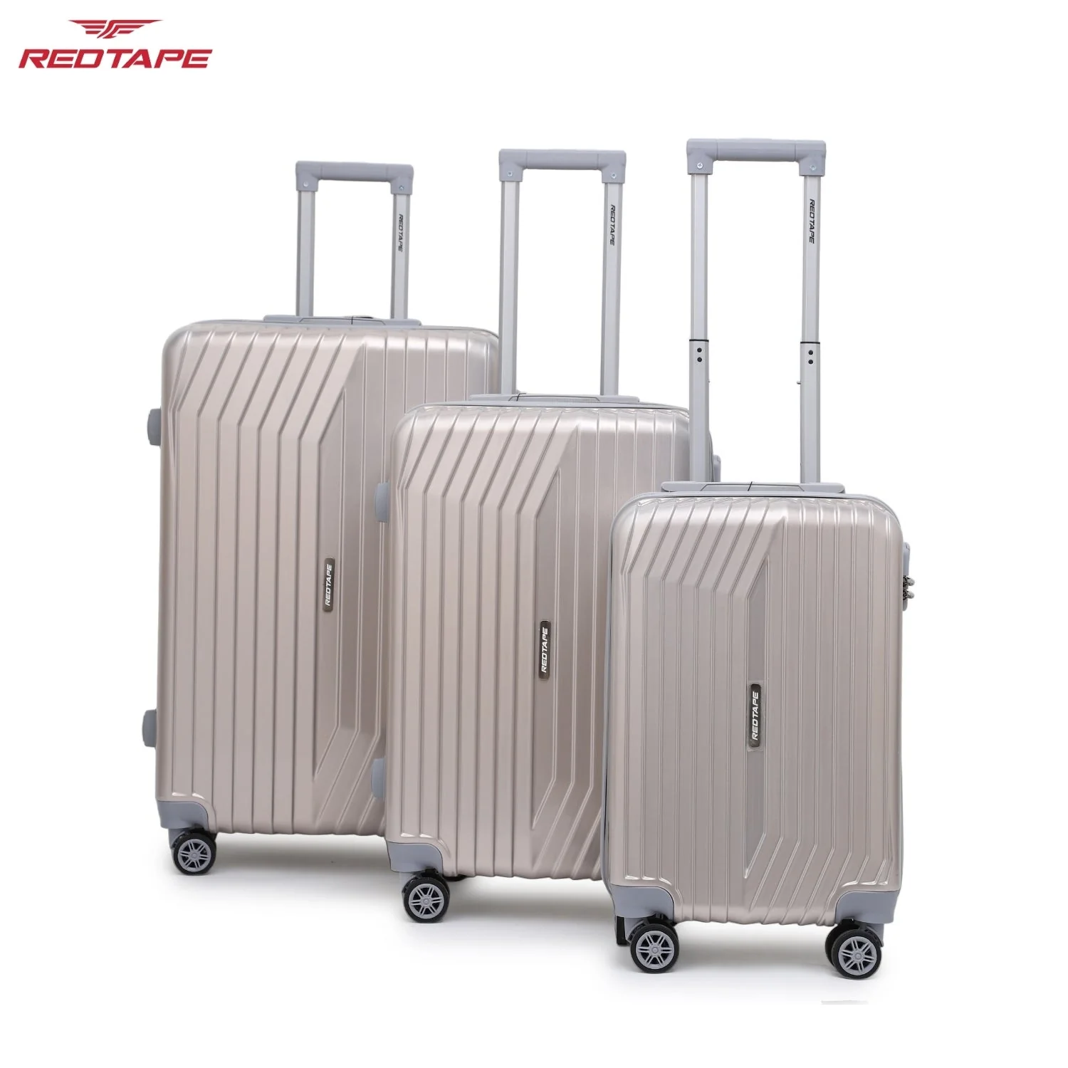 Rose Gold 8 Wheels Trolley Bag Set of 3 (Large + Medium + Cabin) - Image 2