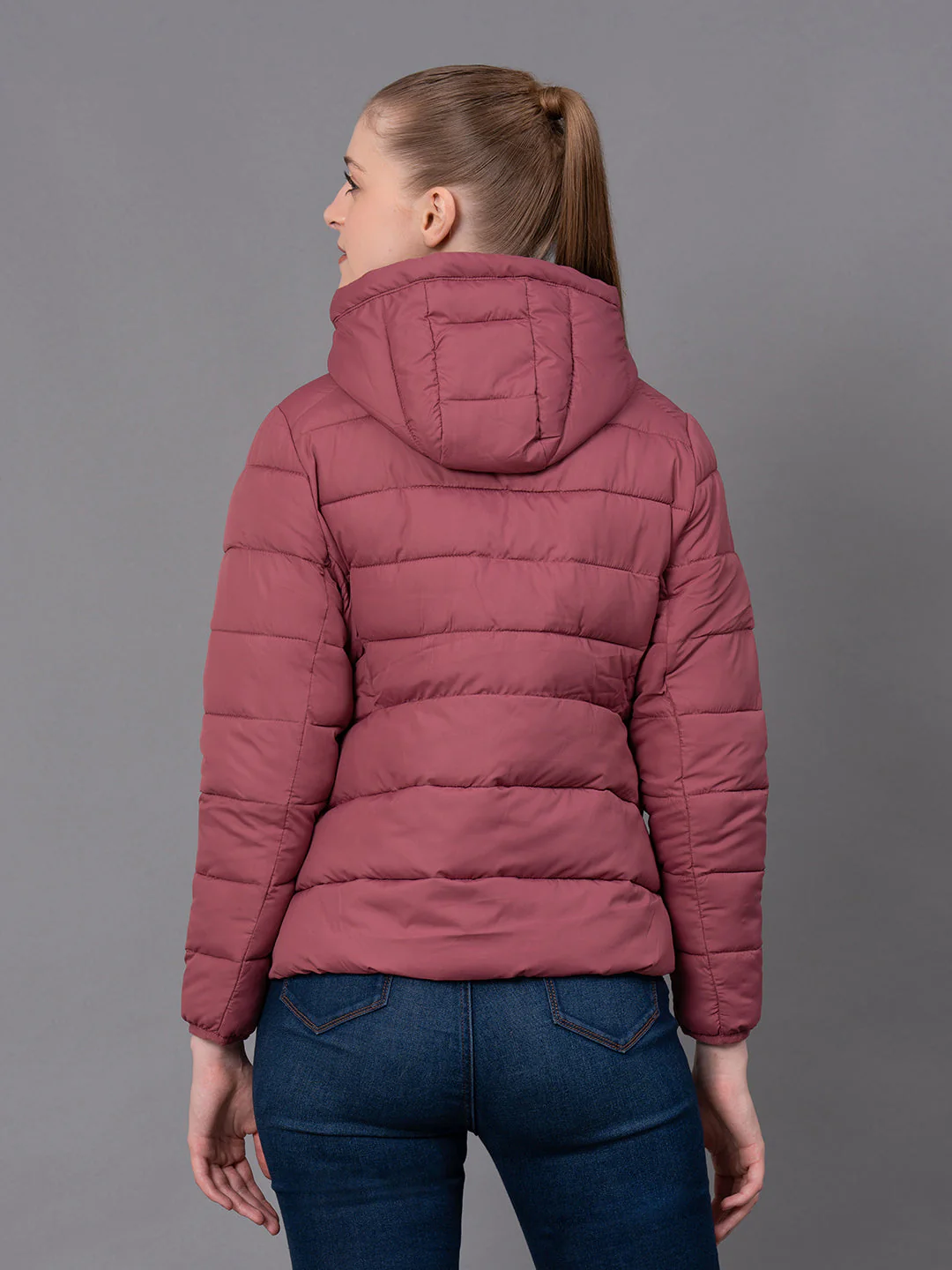 Rose Polyester Solid Women's Padded Jacket - Image 3