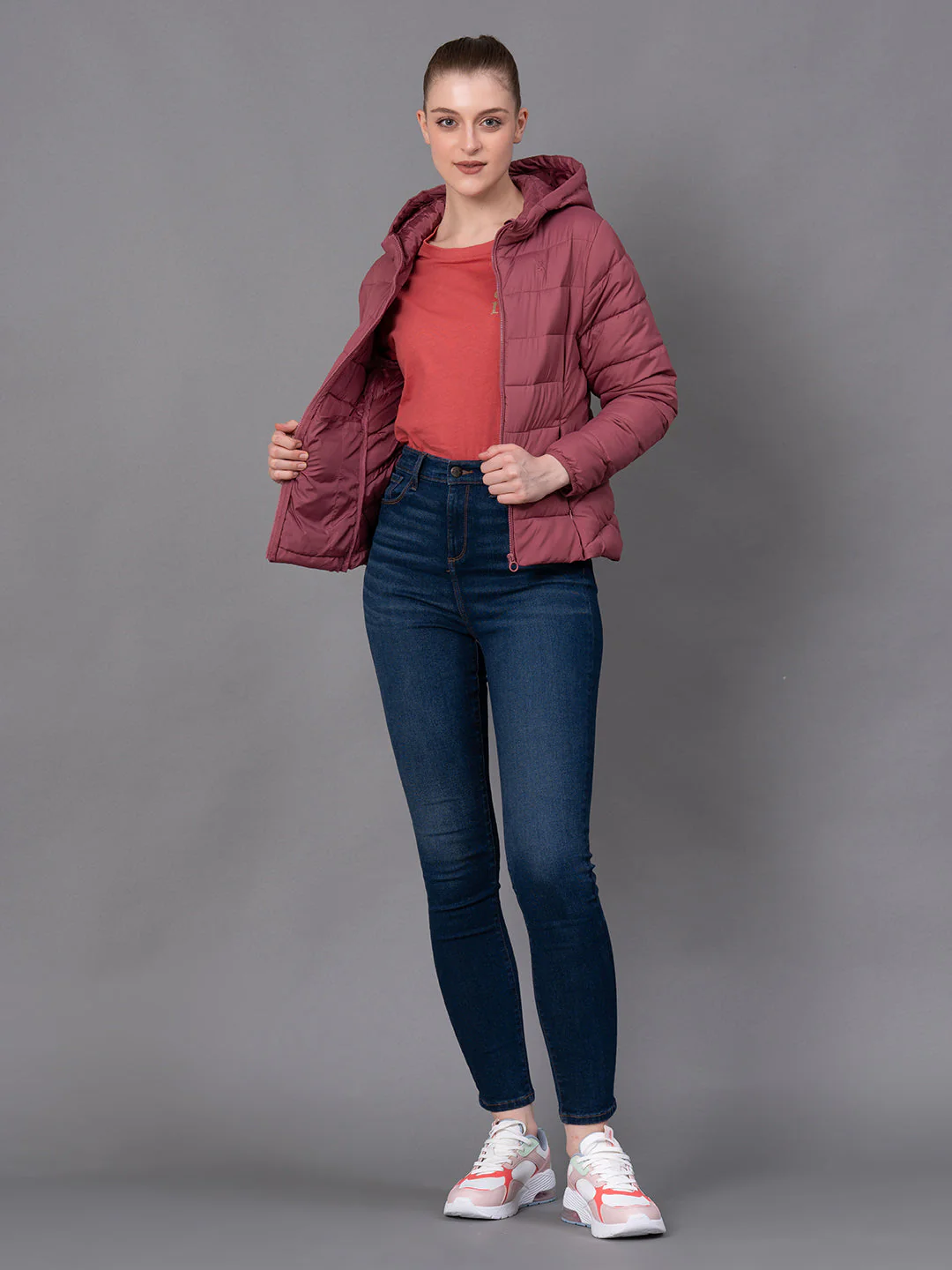Rose Polyester Solid Women's Padded Jacket - Image 5