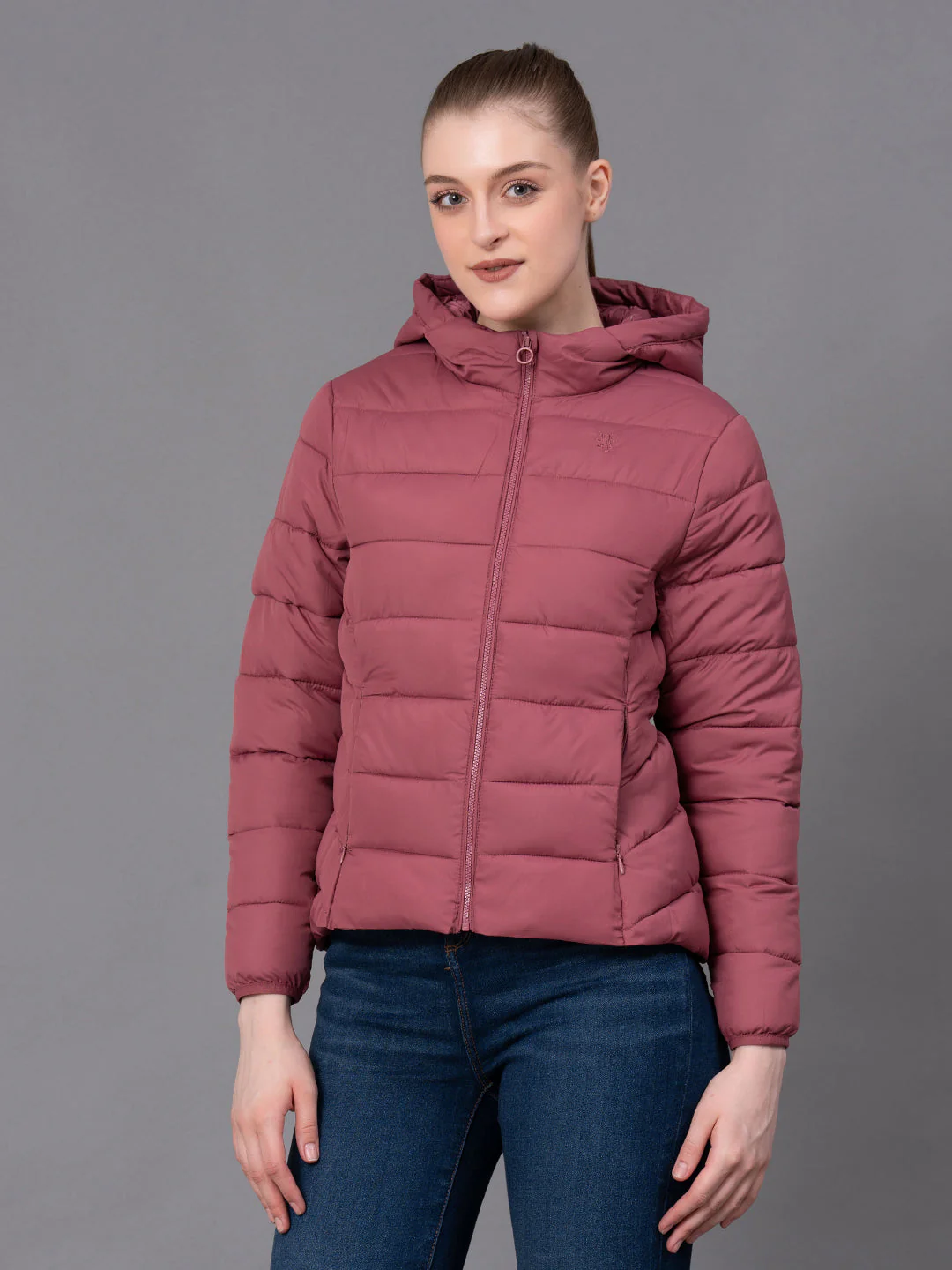 Rose Polyester Solid Women's Padded Jacket - Image 6