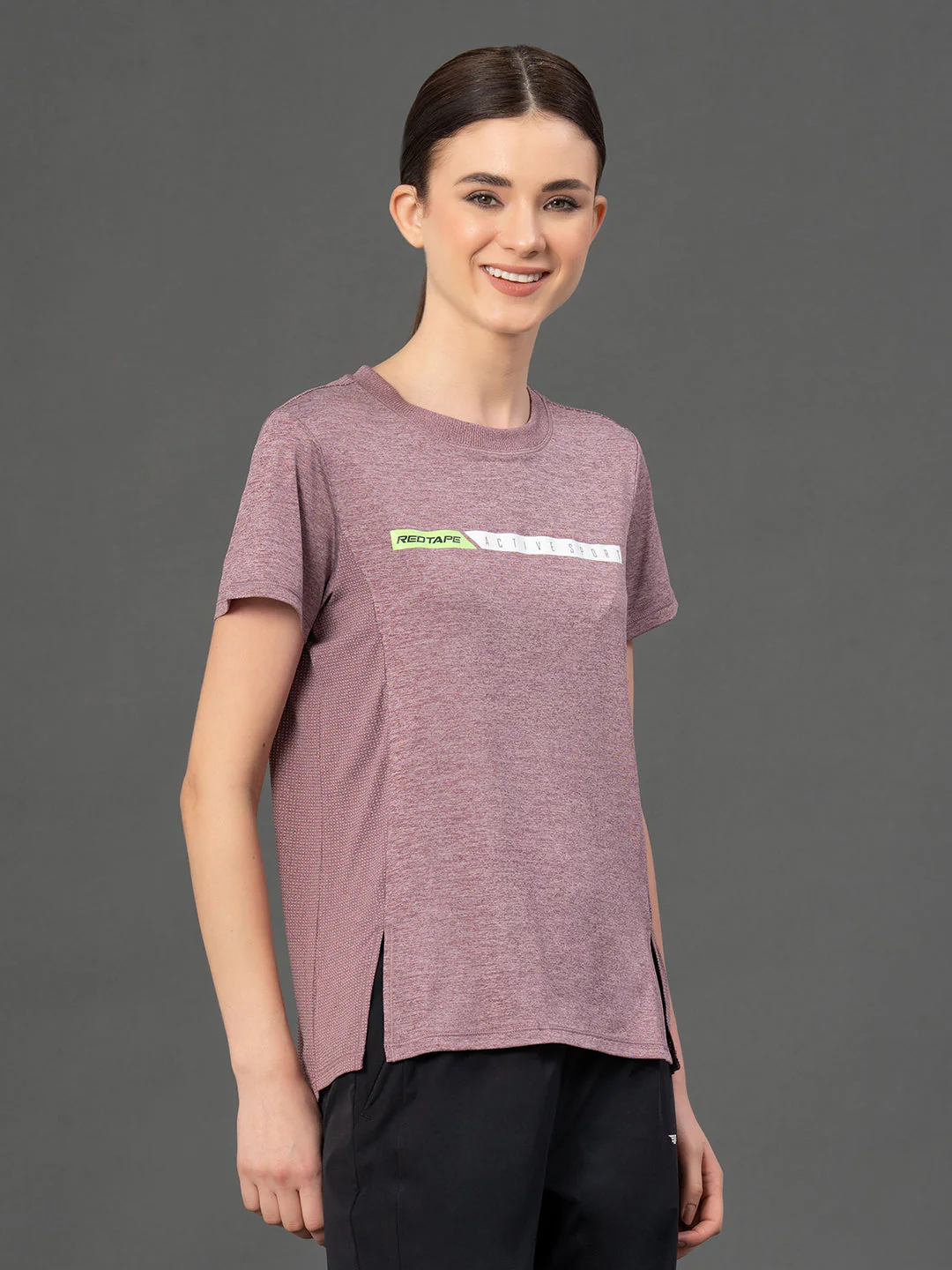 Round Neck Melange Activewear T-Shirt - Image 2