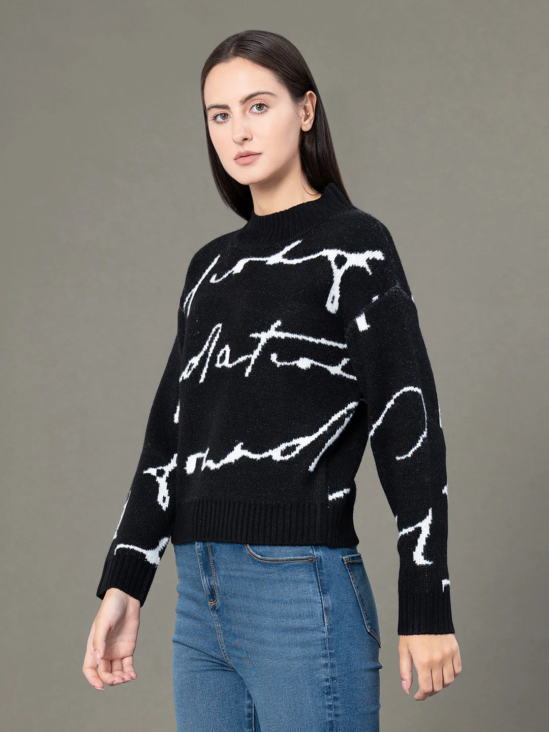 Round Neck Typography Pattern Sweater for Women - Image 2