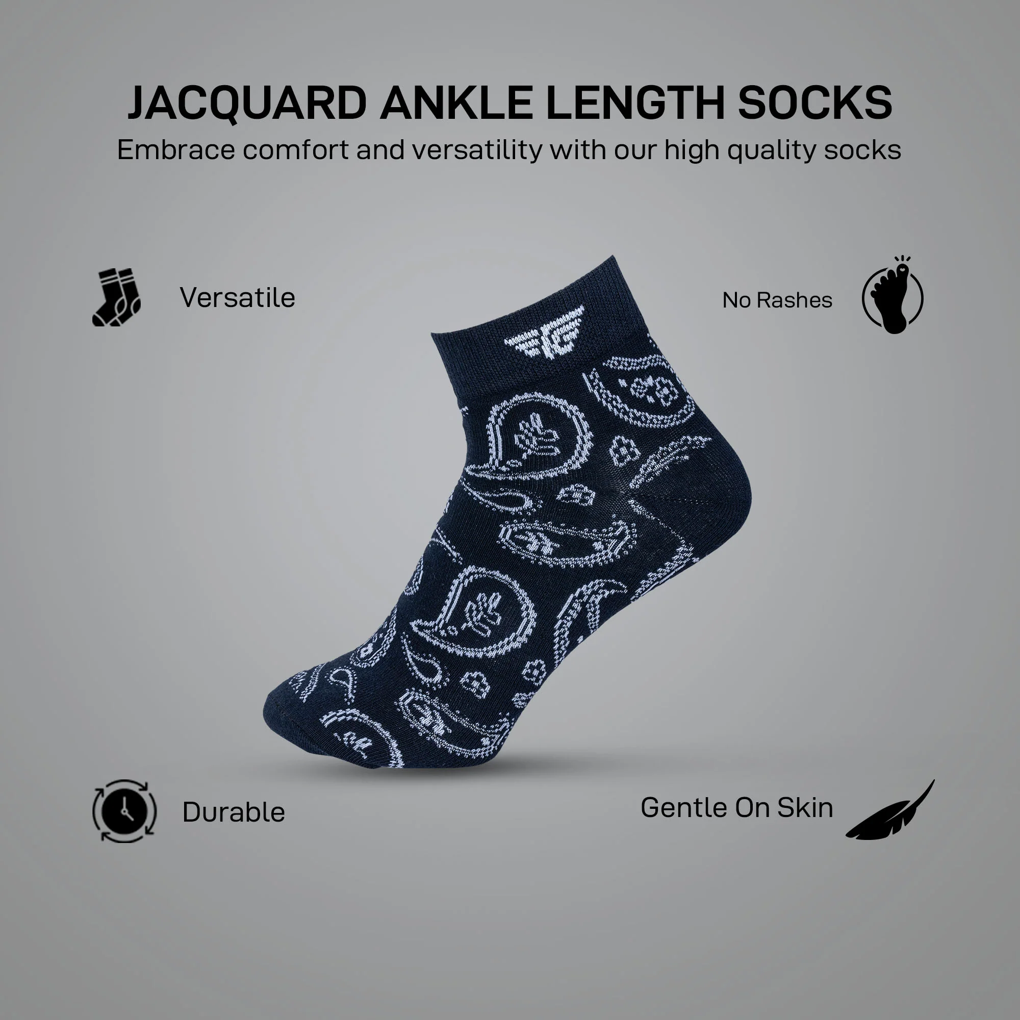 Jacquard Ankle Length Socks for Men | Pack of 3 - Image 3