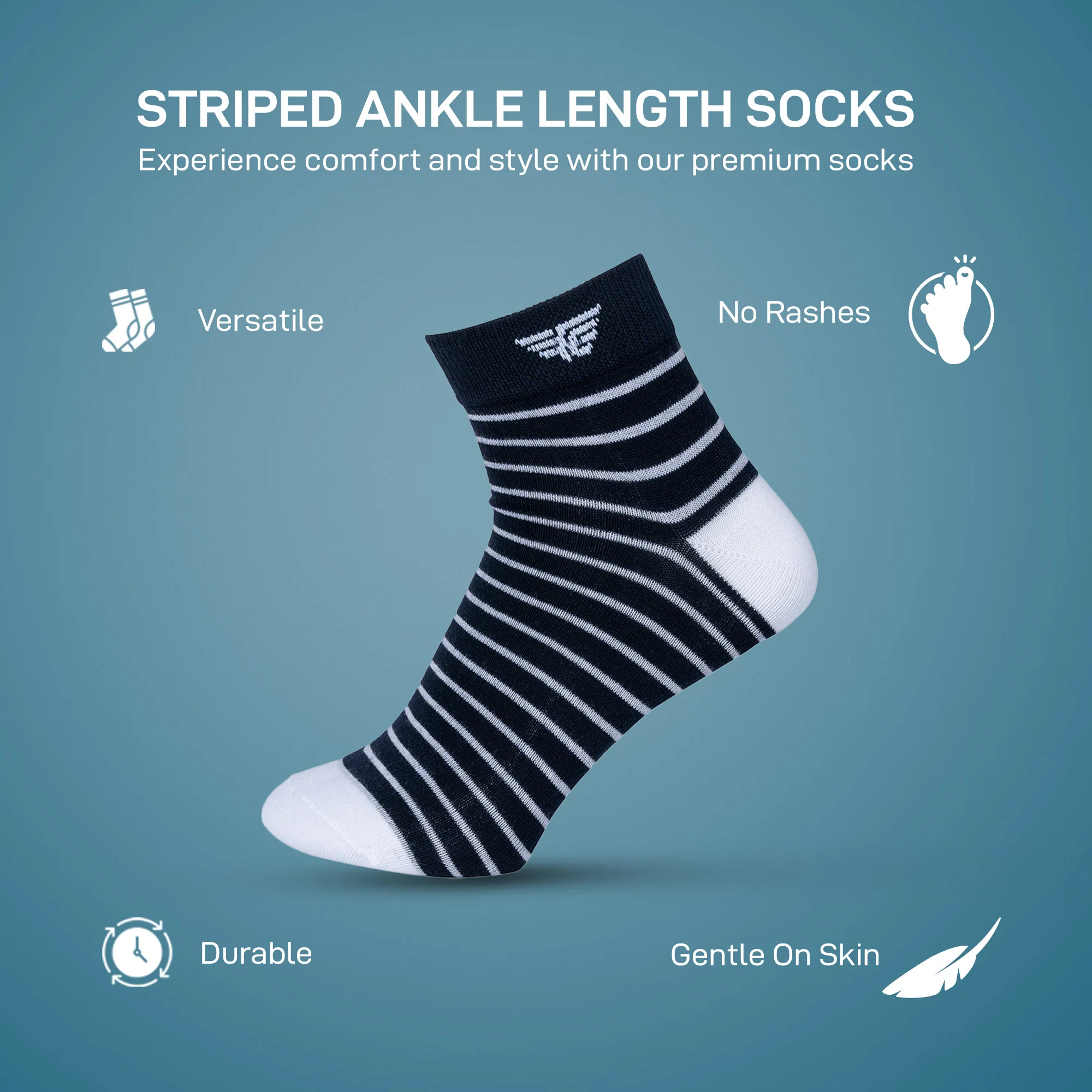 Striped Ankle Length Socks for Men | Pack of 3 - Image 3
