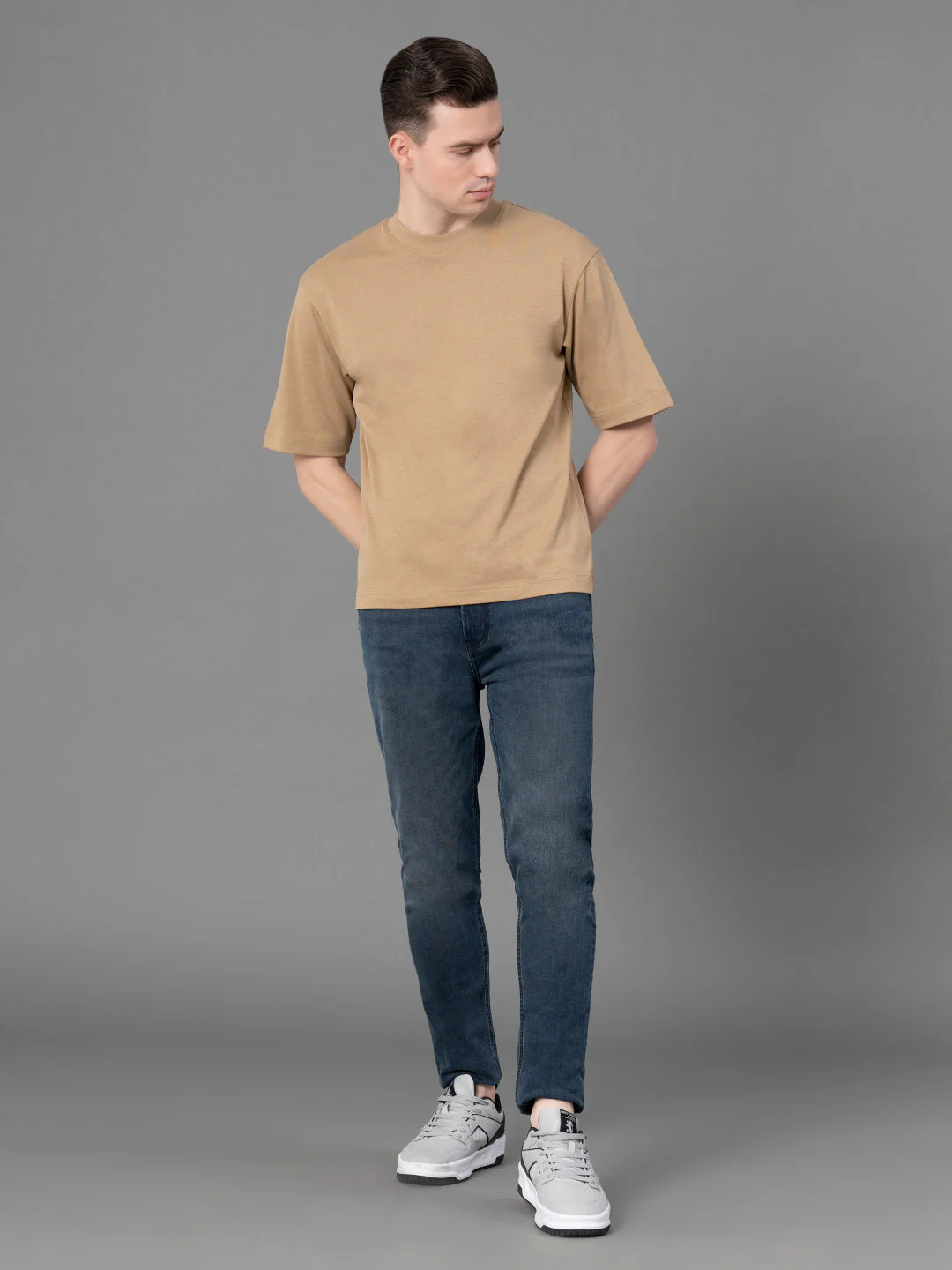 Sand Oversized Round Neck T-Shirt for Men - Image 5