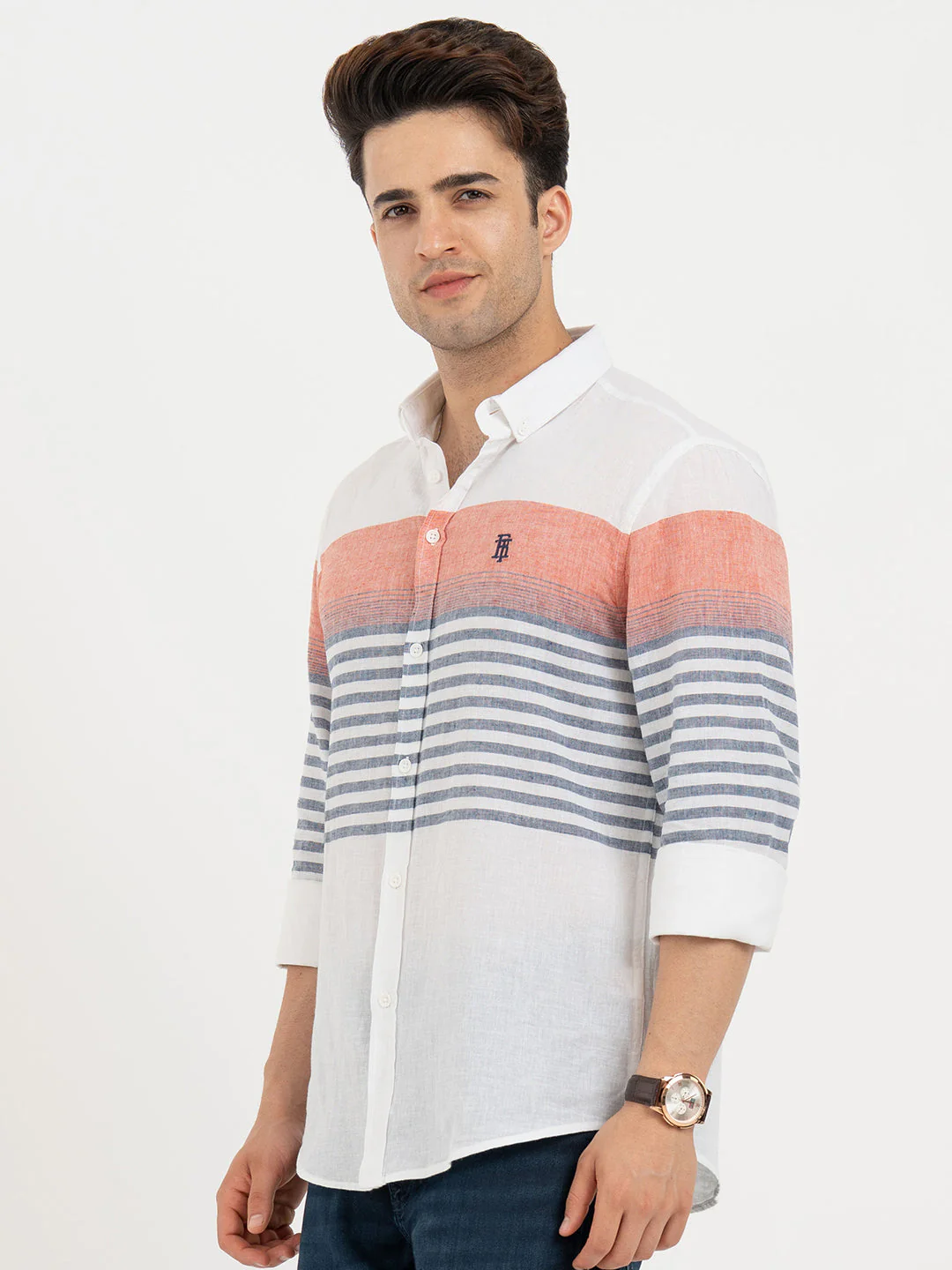 Shirts for Men in White | Striped Full Sleeve Shirt - Image 2