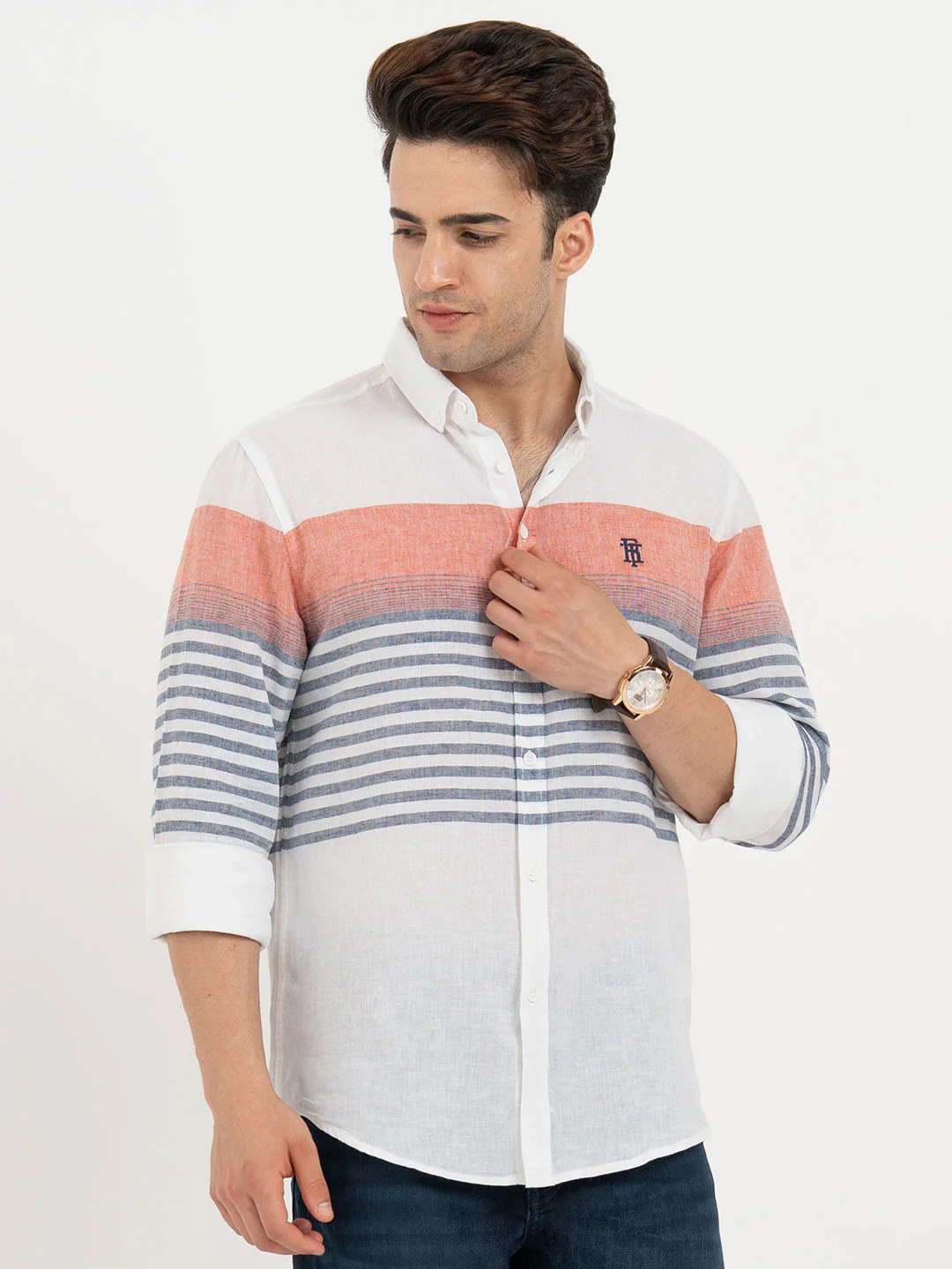 Shirts for Men in White | Striped Full Sleeve Shirt - Image 6