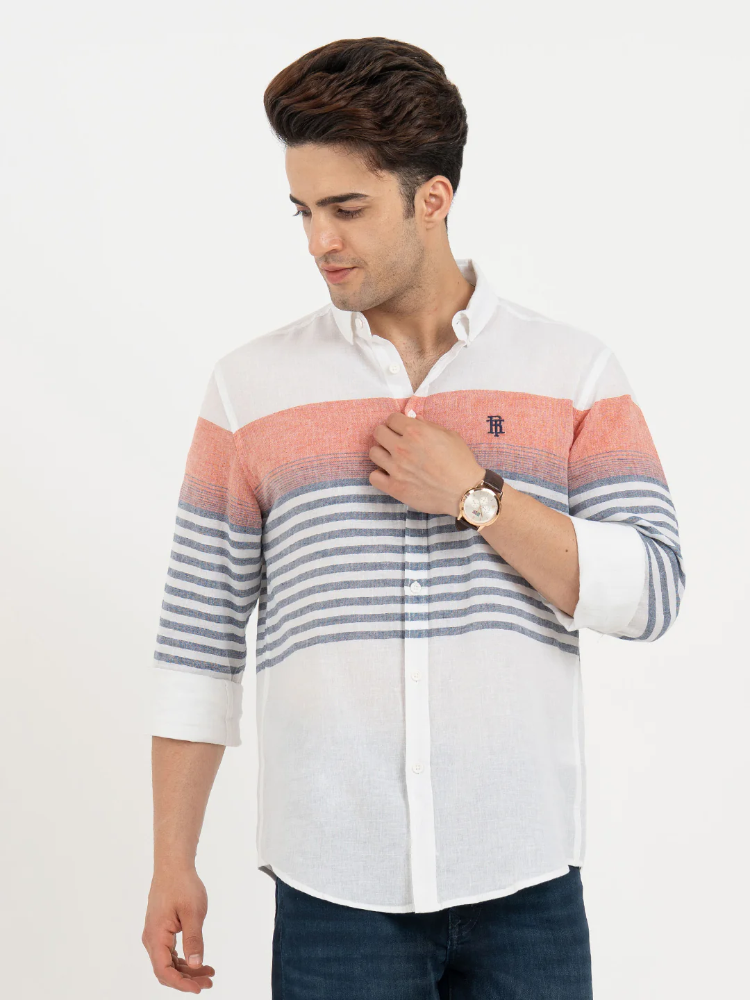 Shirts for Men in White | Striped Full Sleeve Shirt - Image 7