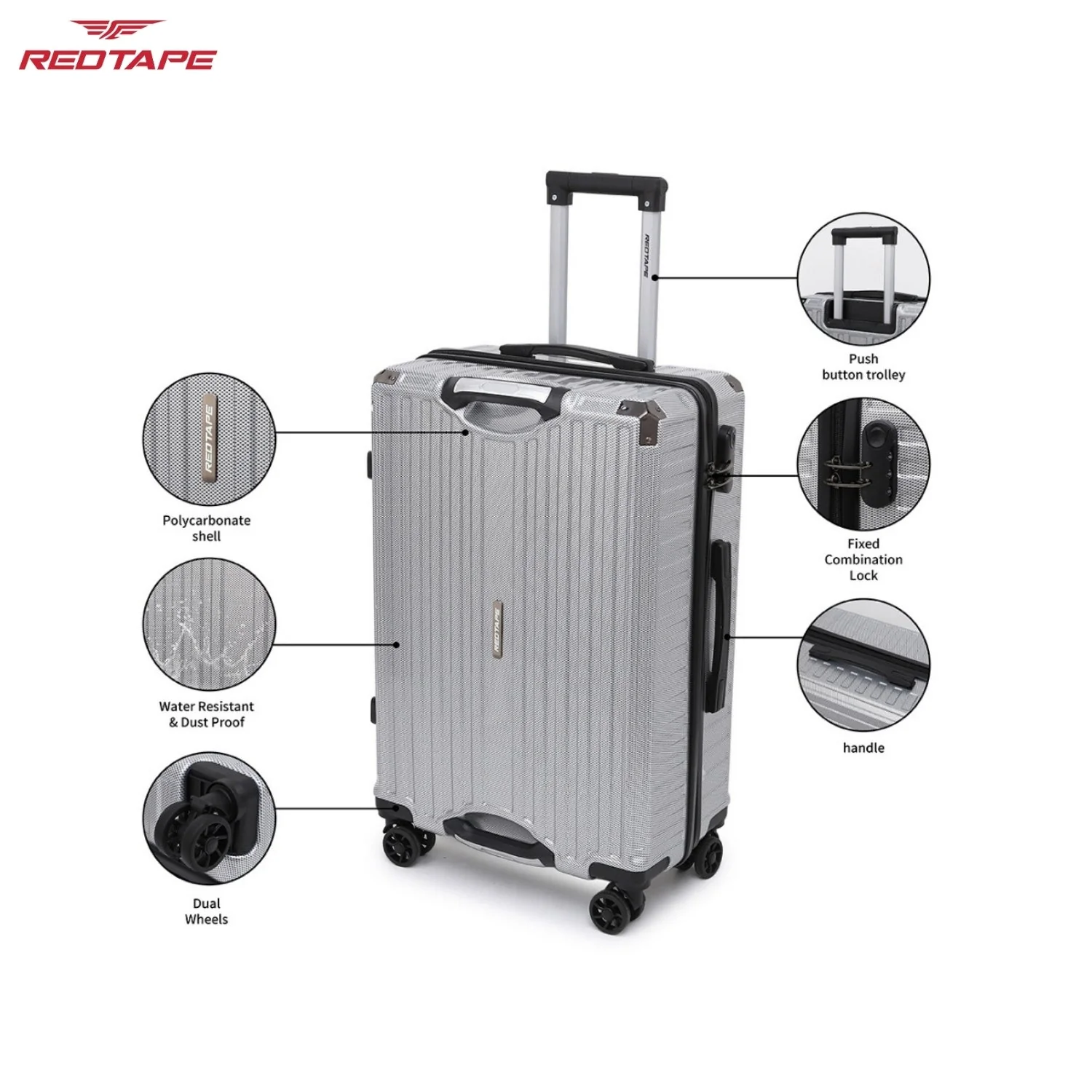 Silver 8 Wheels Trolley Bag Set of 2 (Large + Cabin) - Image 2