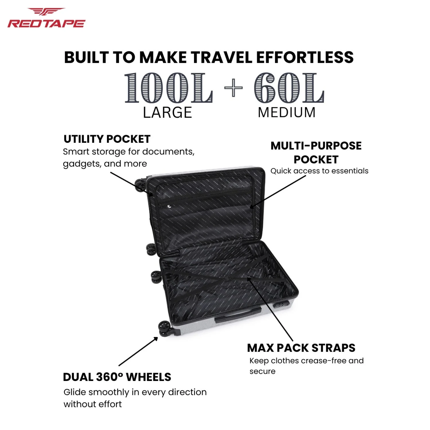 Silver 8 Wheels Trolley Bag Set of 2 (Large + Medium) - Image 3