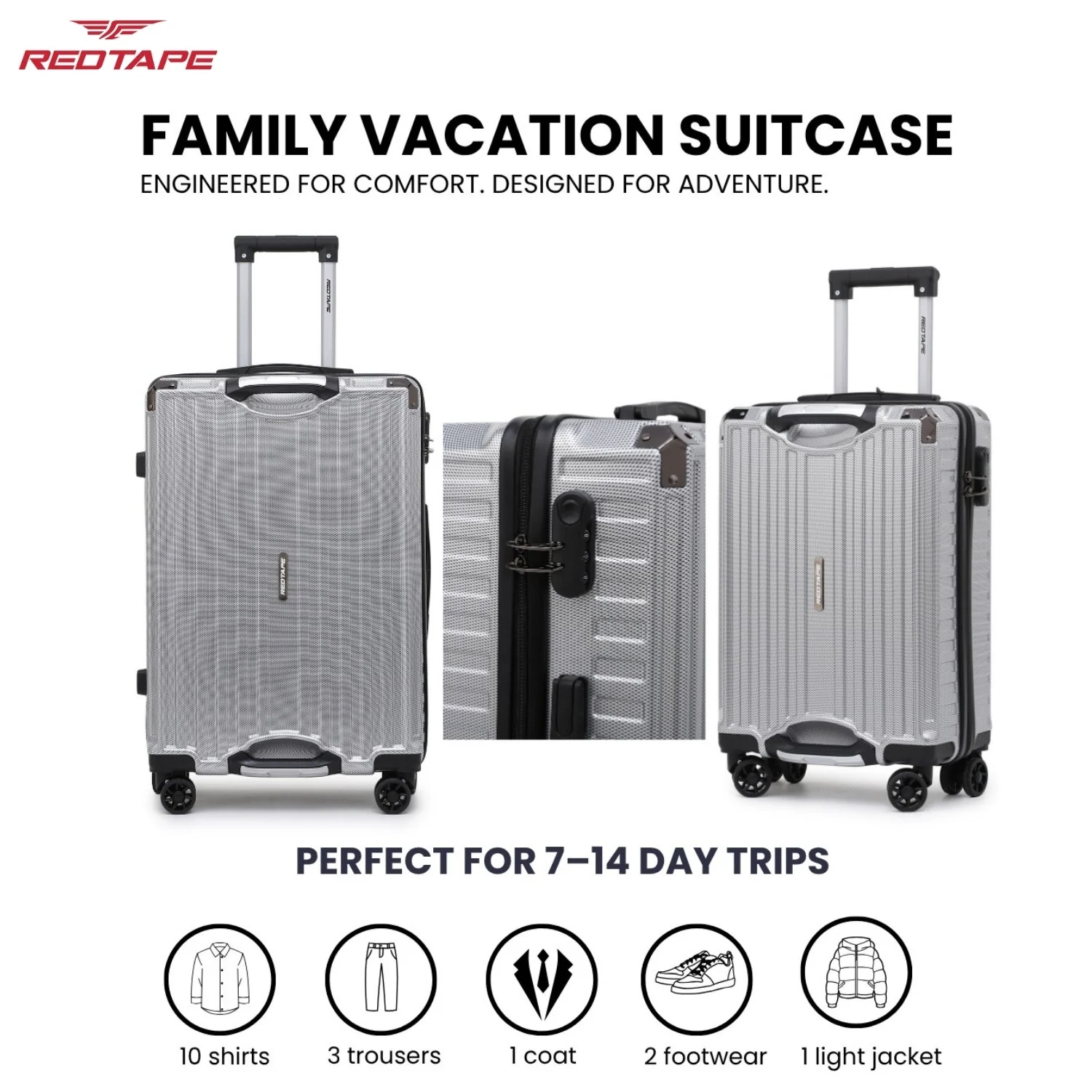 Silver 8 Wheels Trolley Bag Set of 2 (Large + Medium) - Image 6