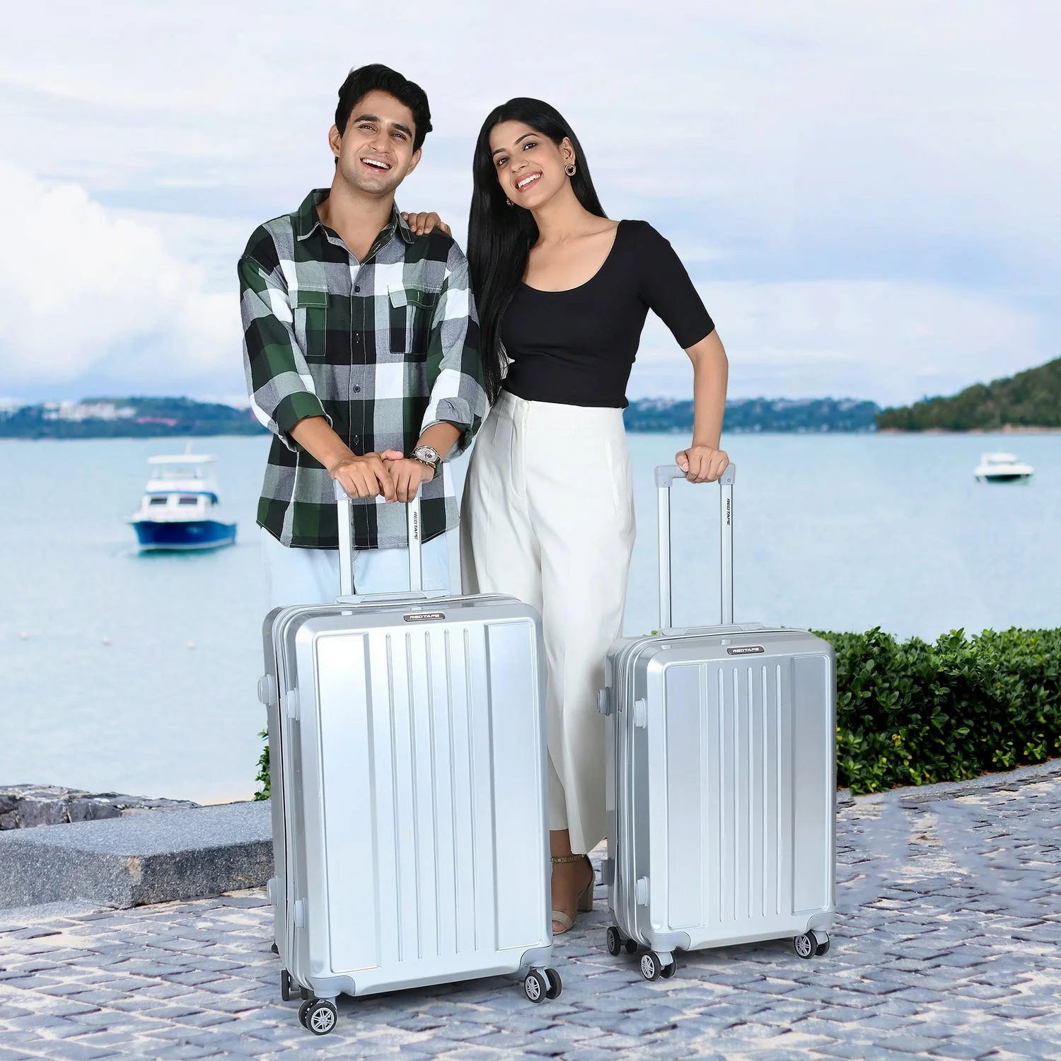 Silver 8 Wheels Trolley Bag Set of 2 (Large + Medium)