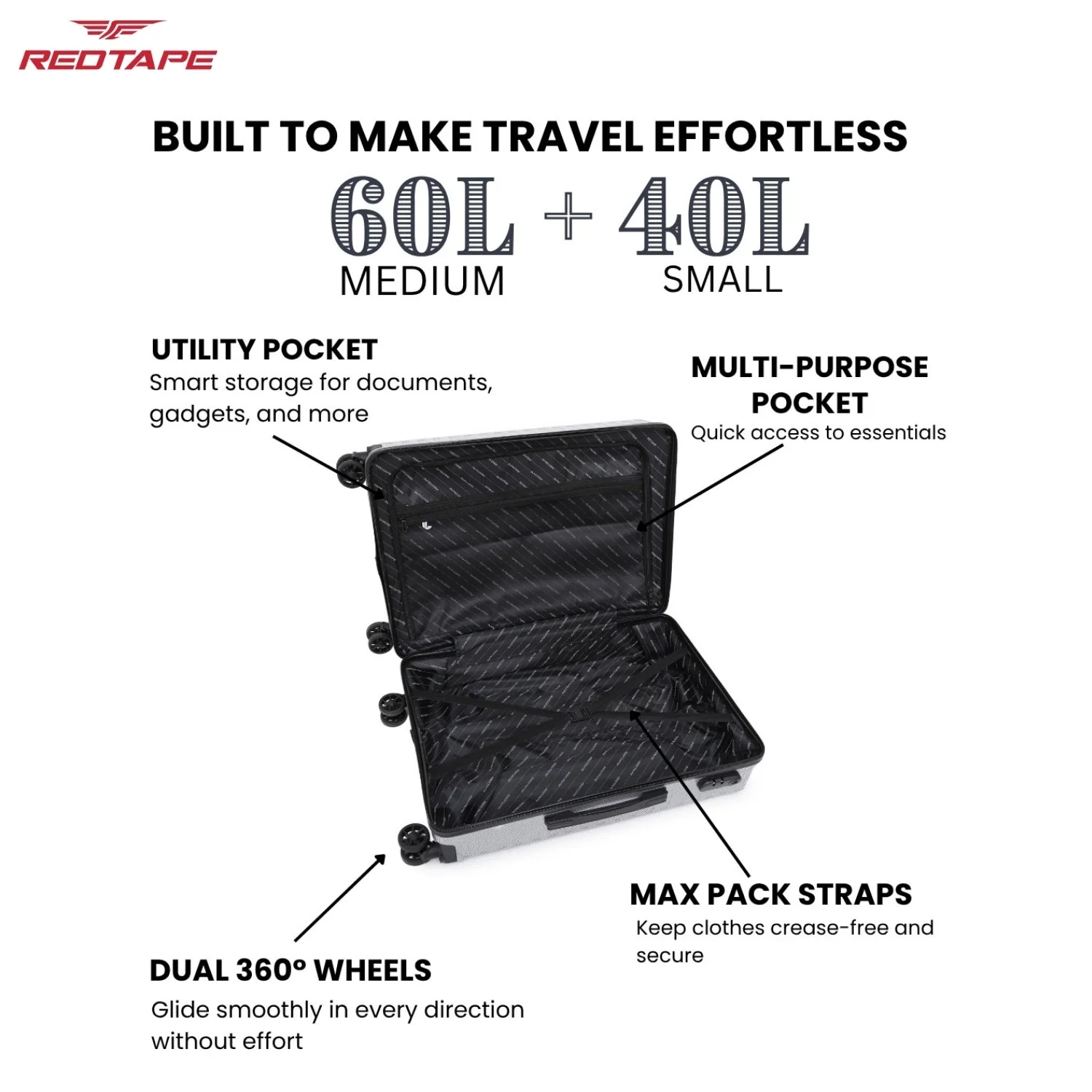 Silver 8 Wheels Trolley Bag Set of 2 (Medium + Cabin) - Image 3