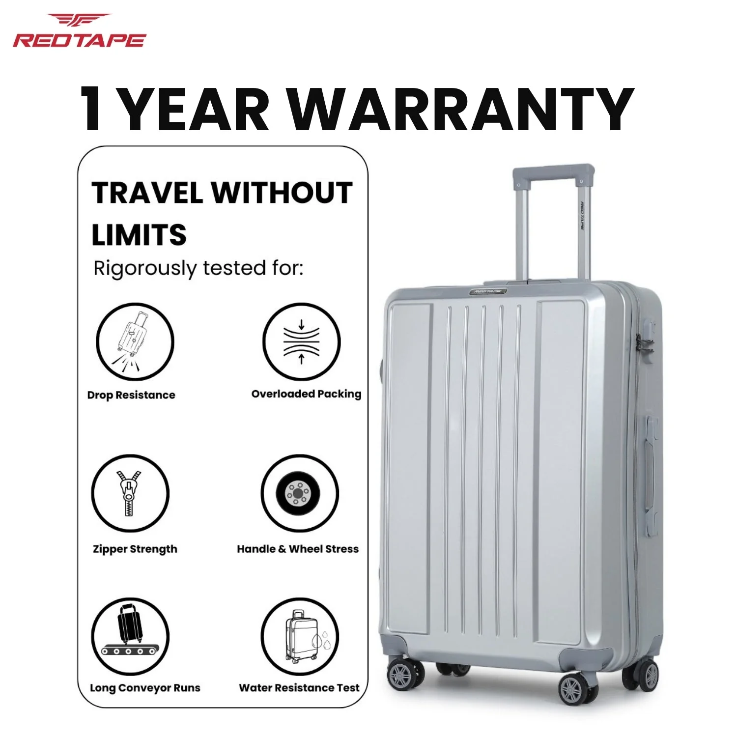 Silver 8 Wheels Trolley Bag Set of 2 (Medium + Cabin) - Image 6