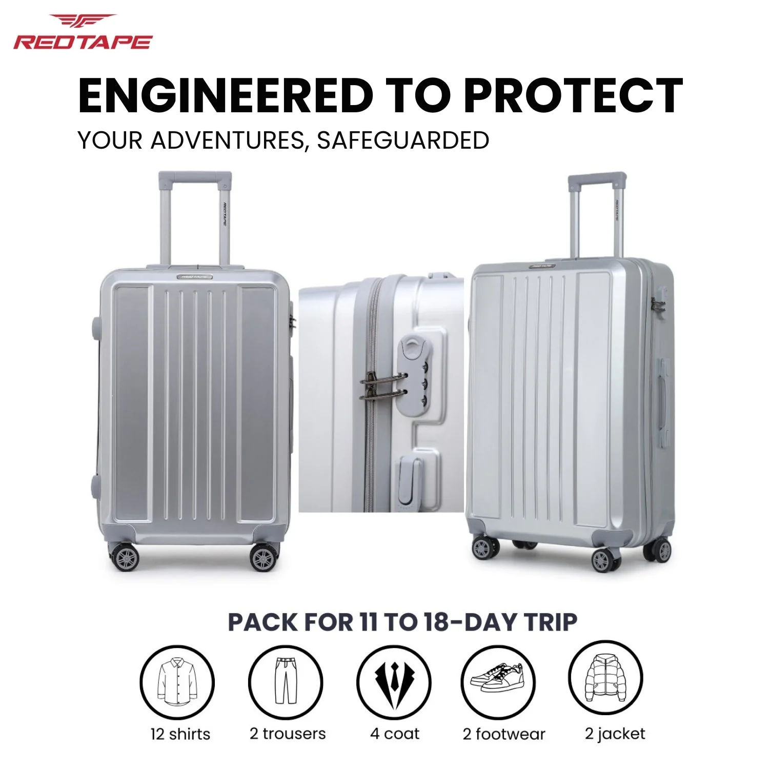 Silver 8 Wheels Trolley Bag Set of 3 (Large + Medium + Cabin) - Image 7