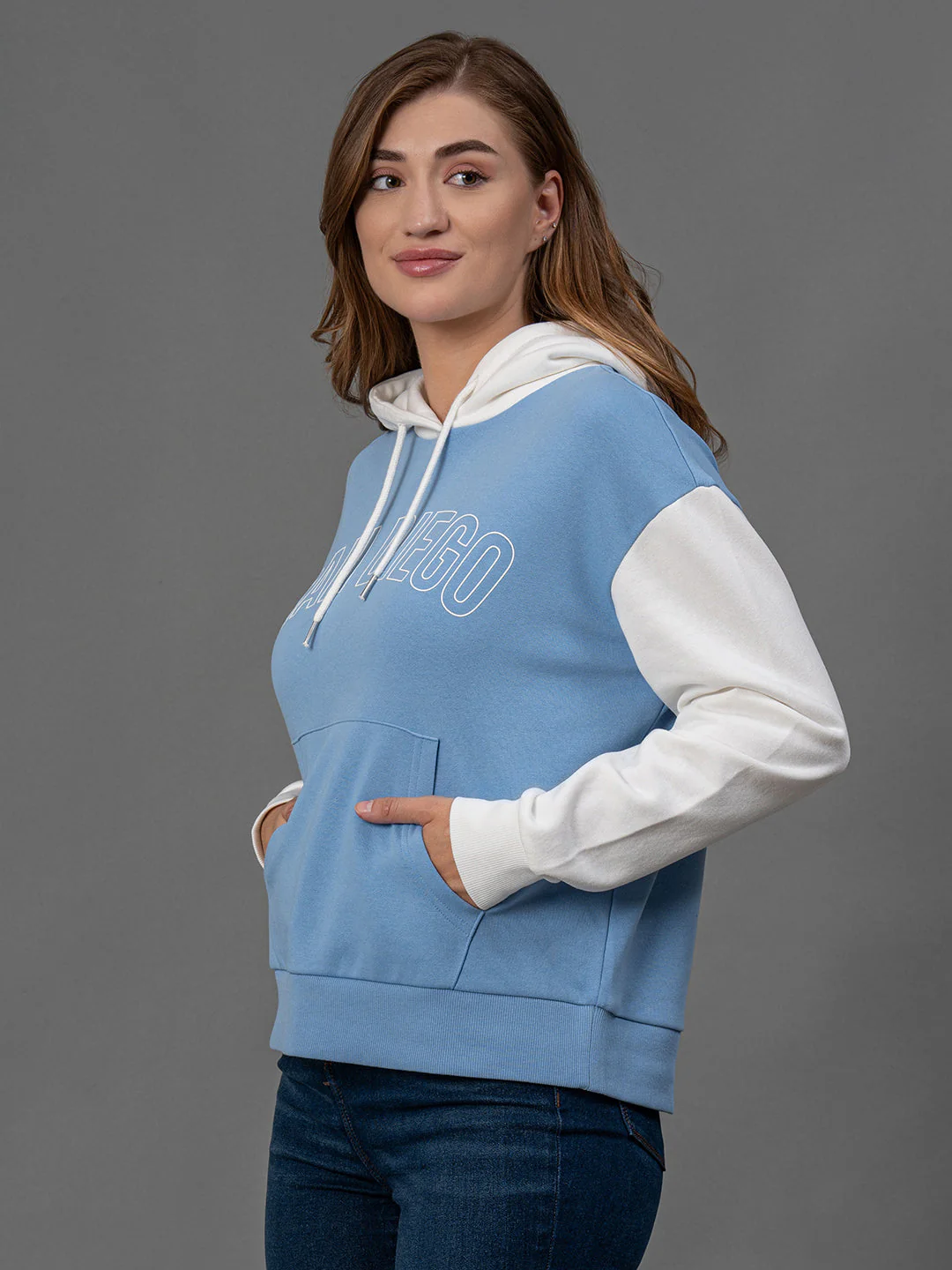 Slate Blue Printed Cotton Poly Fleece Women's Hoodie - Image 2