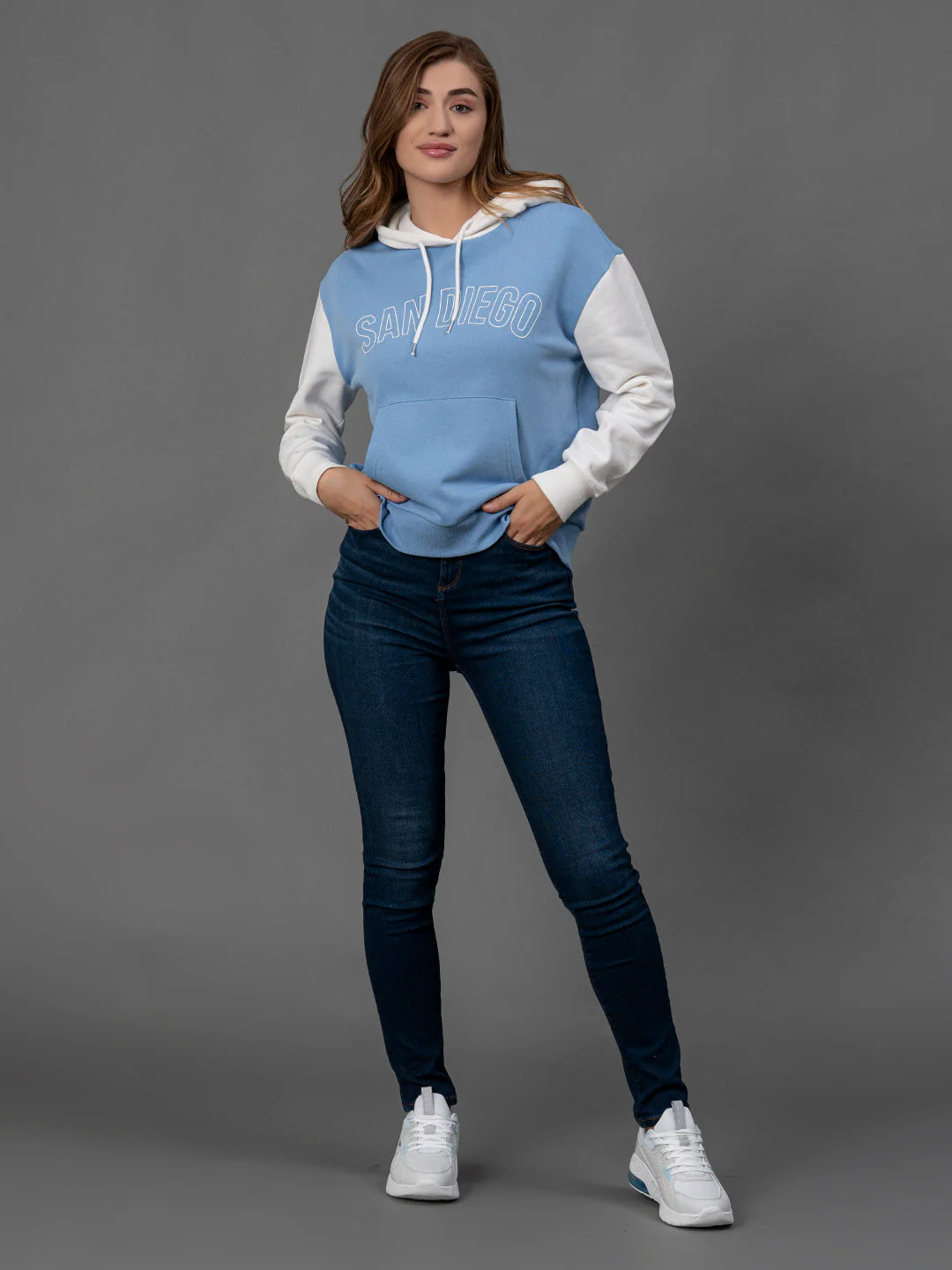 Slate Blue Printed Cotton Poly Fleece Women's Hoodie - Image 4