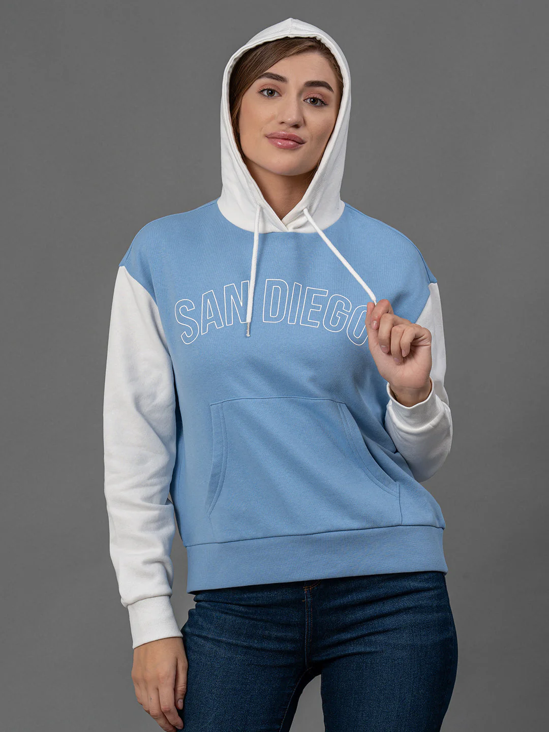 Slate Blue Printed Cotton Poly Fleece Women's Hoodie - Image 7