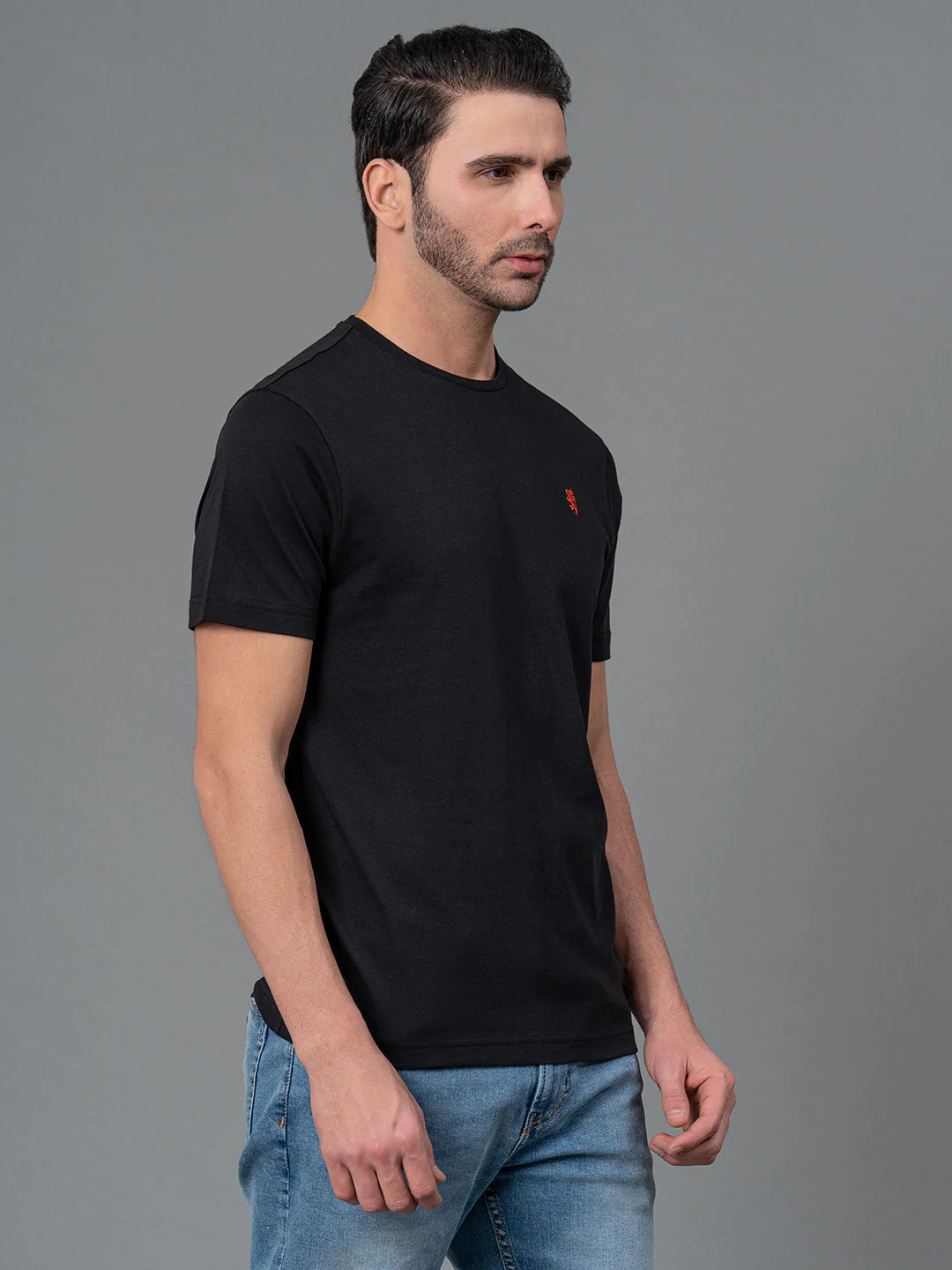 Solid Black Round Neck T-Shirt for Men - Image 2