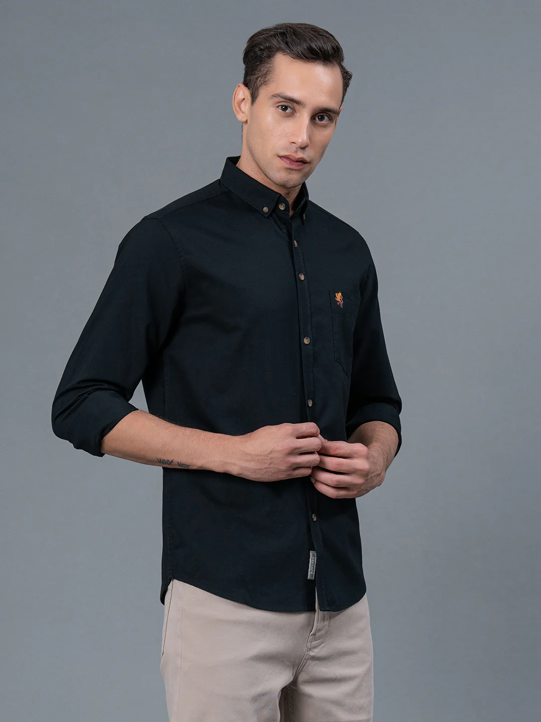 Solid Button Down Shirt for Men - Image 2