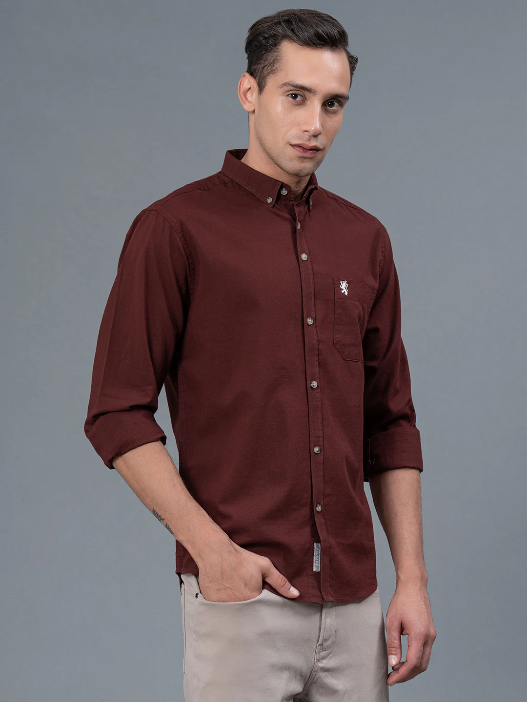 Solid Button Down Shirt for Men - Image 2