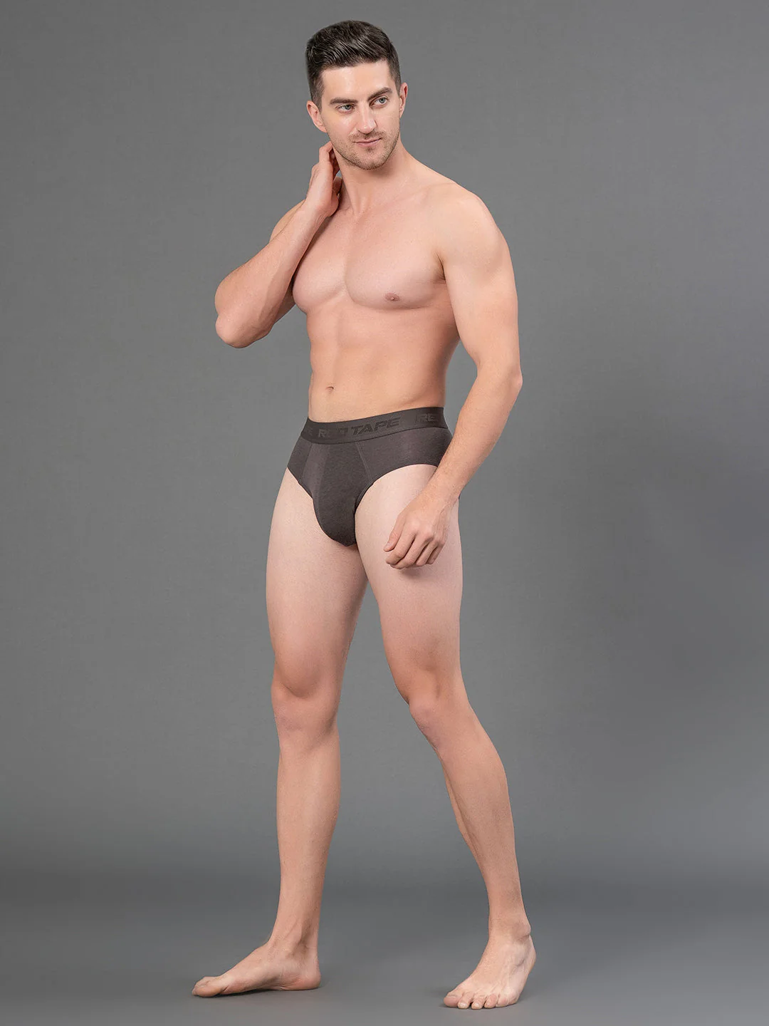 Solid Dark Grey V-Shape Brief for Men - Image 5