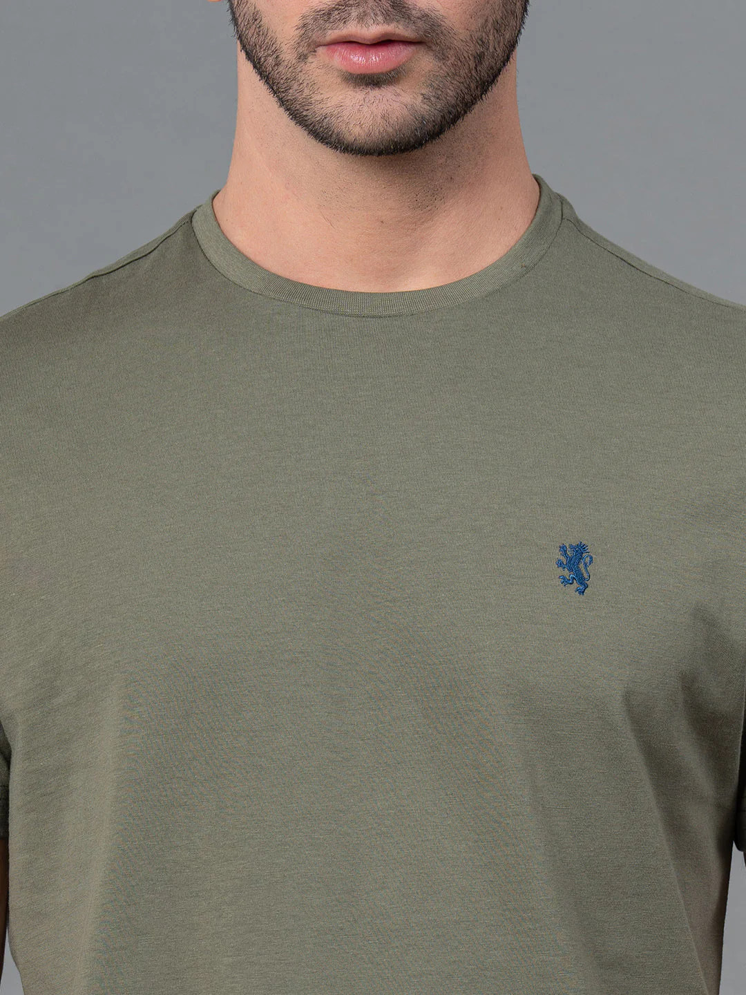 Solid Light Olive Round Neck T-Shirt for Men - Image 4