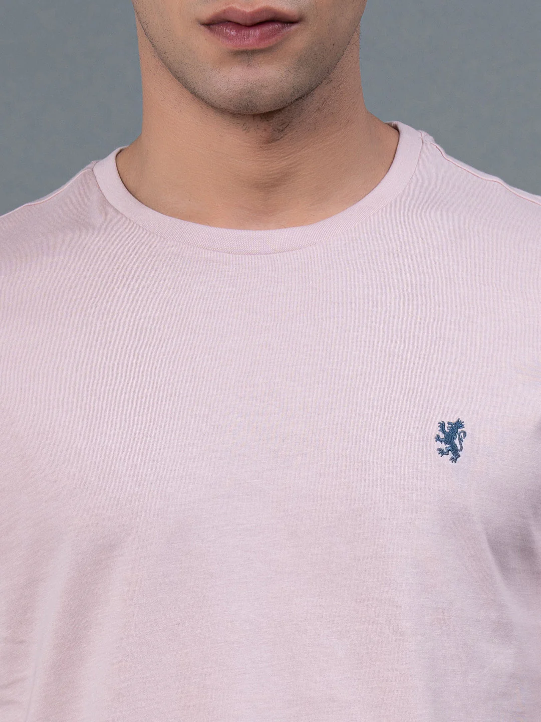 Solid Light Pink Round Neck T-Shirt for Men - Image 4